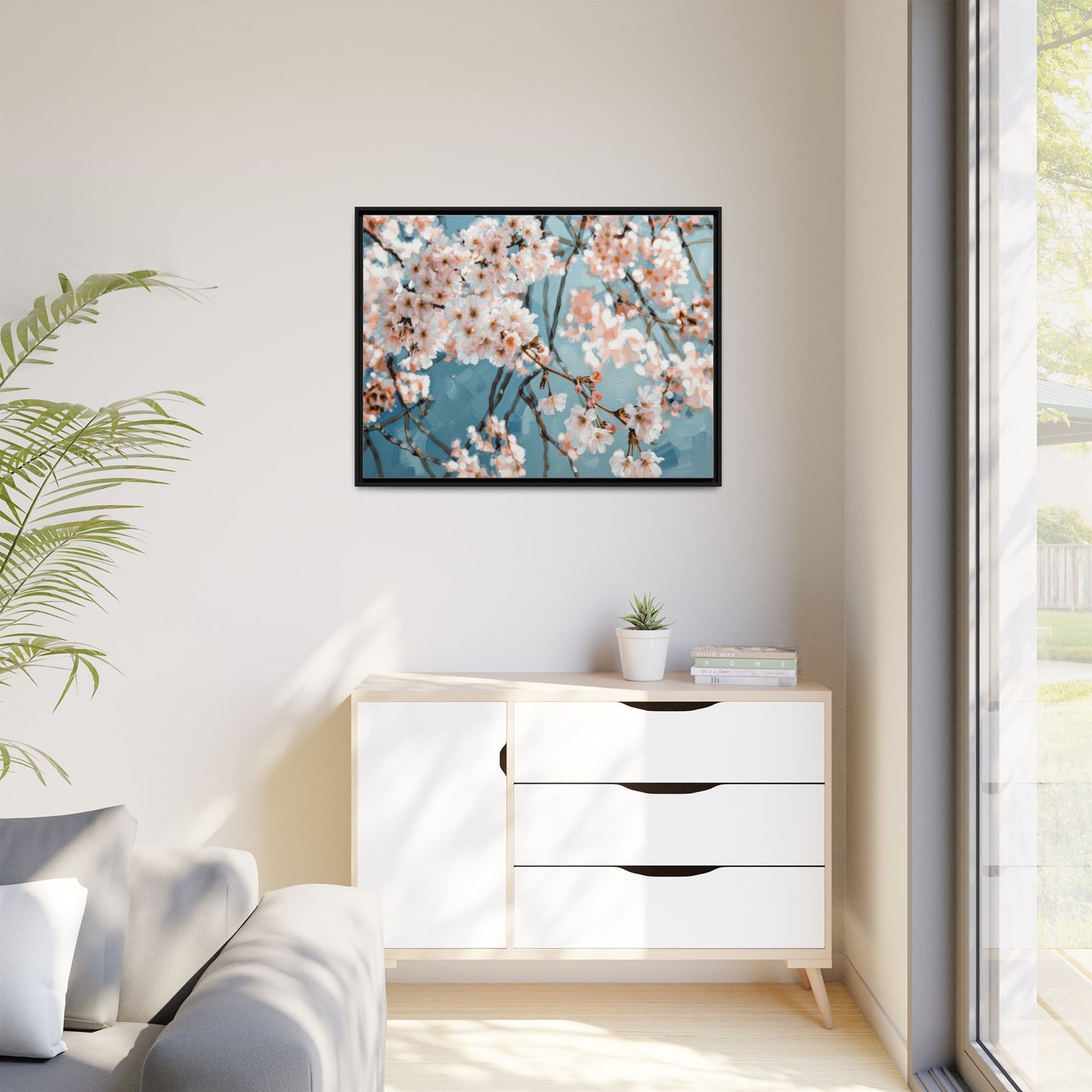 Framed Cherry Blossom Matte Canvas Print — Soft Pink Floral Wall Art