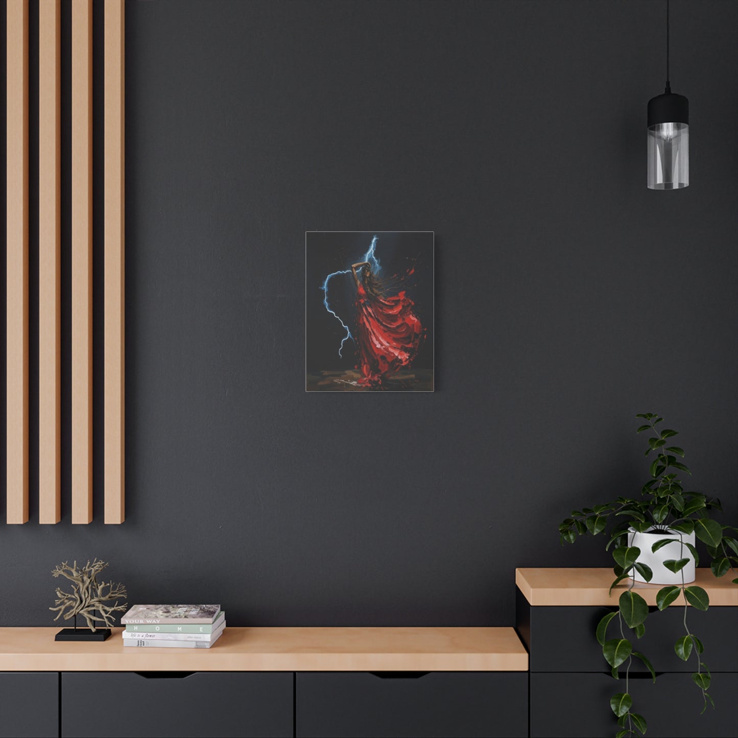 Red Dance Lightning - Matte Stretched Canvas Art