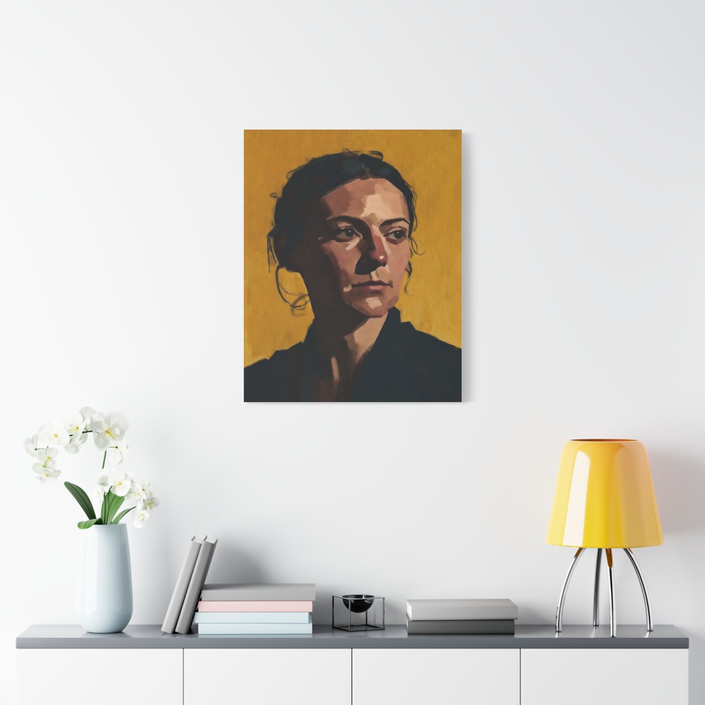 Portrait Painting Canvas Print — Moody Golden Female Portrait on Matte Stretched Canvas