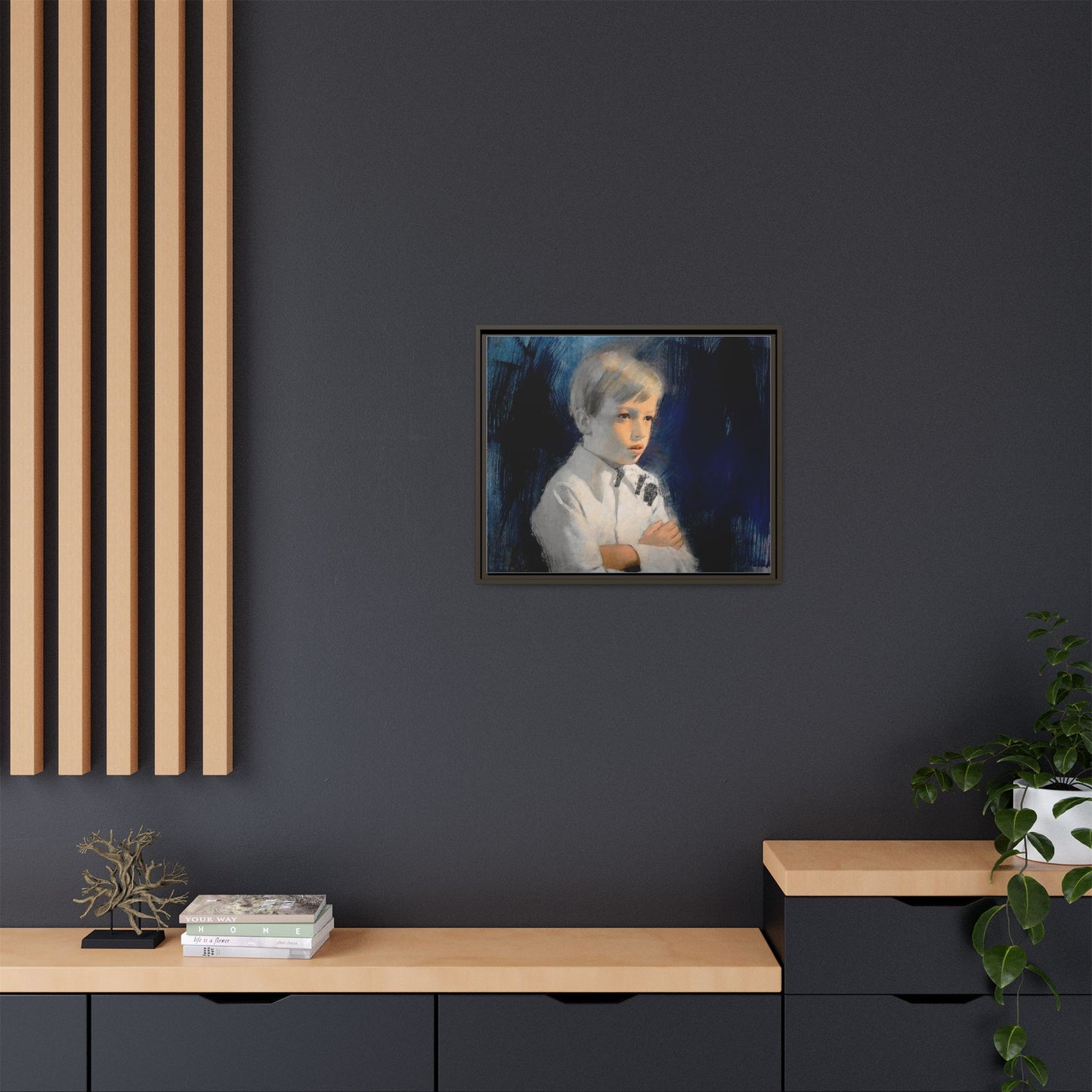 Painting of boy by Unknown Artist Framed Matte Canvas Wall Art Print