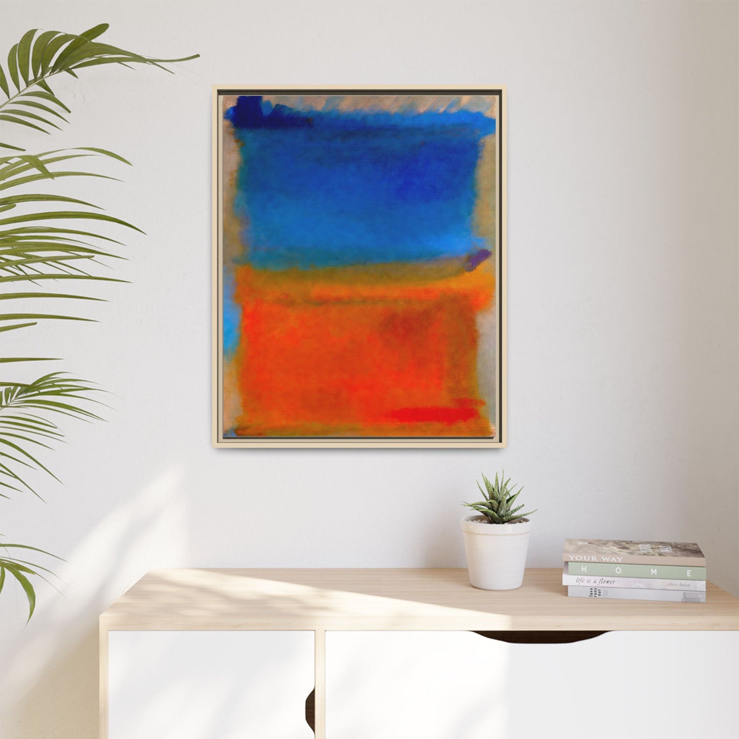 Abstract Color Block Matte Canvas Framed Wall Art — Blue & Orange Modern Painting
