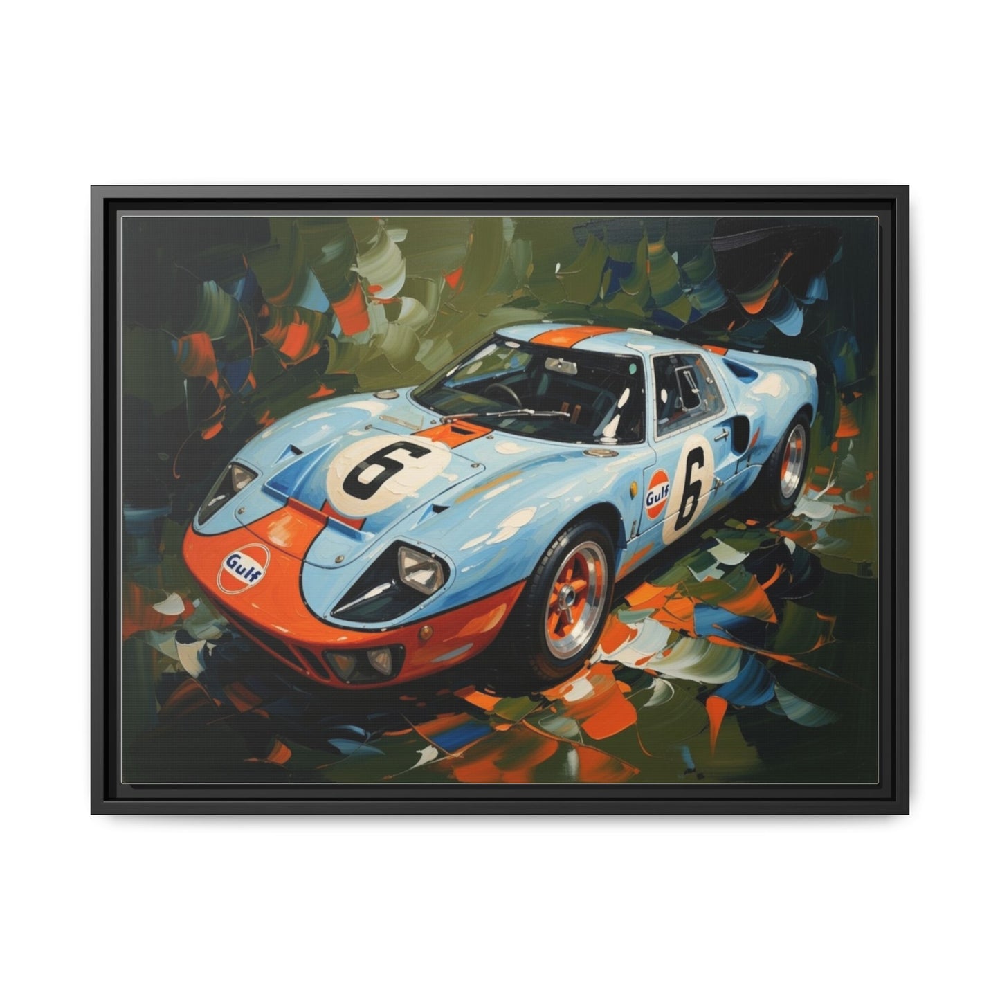 Gulf Racing GT40 Matte Framed Canvas — Vintage Sports Car Wall Art