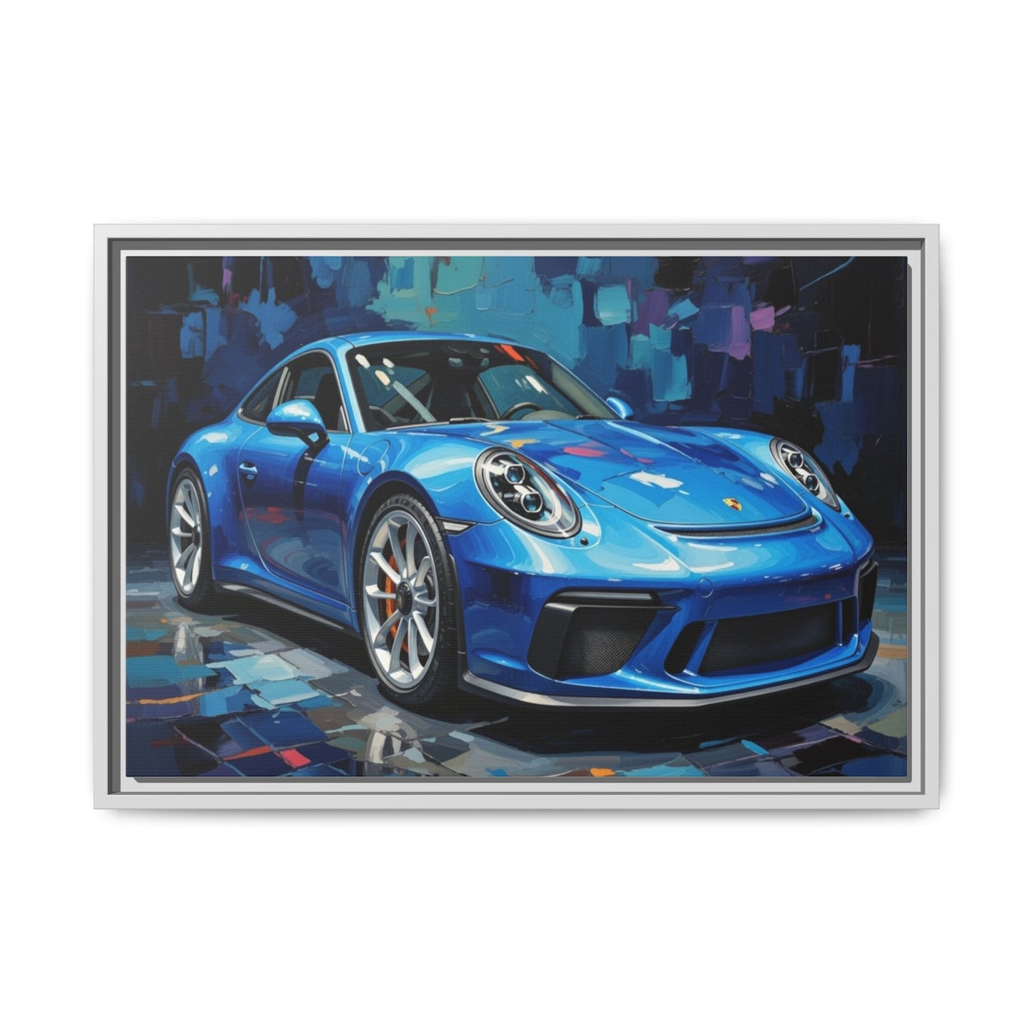 Blue Sports Car Matte Canvas Framed Print — Modern Automotive Wall Art