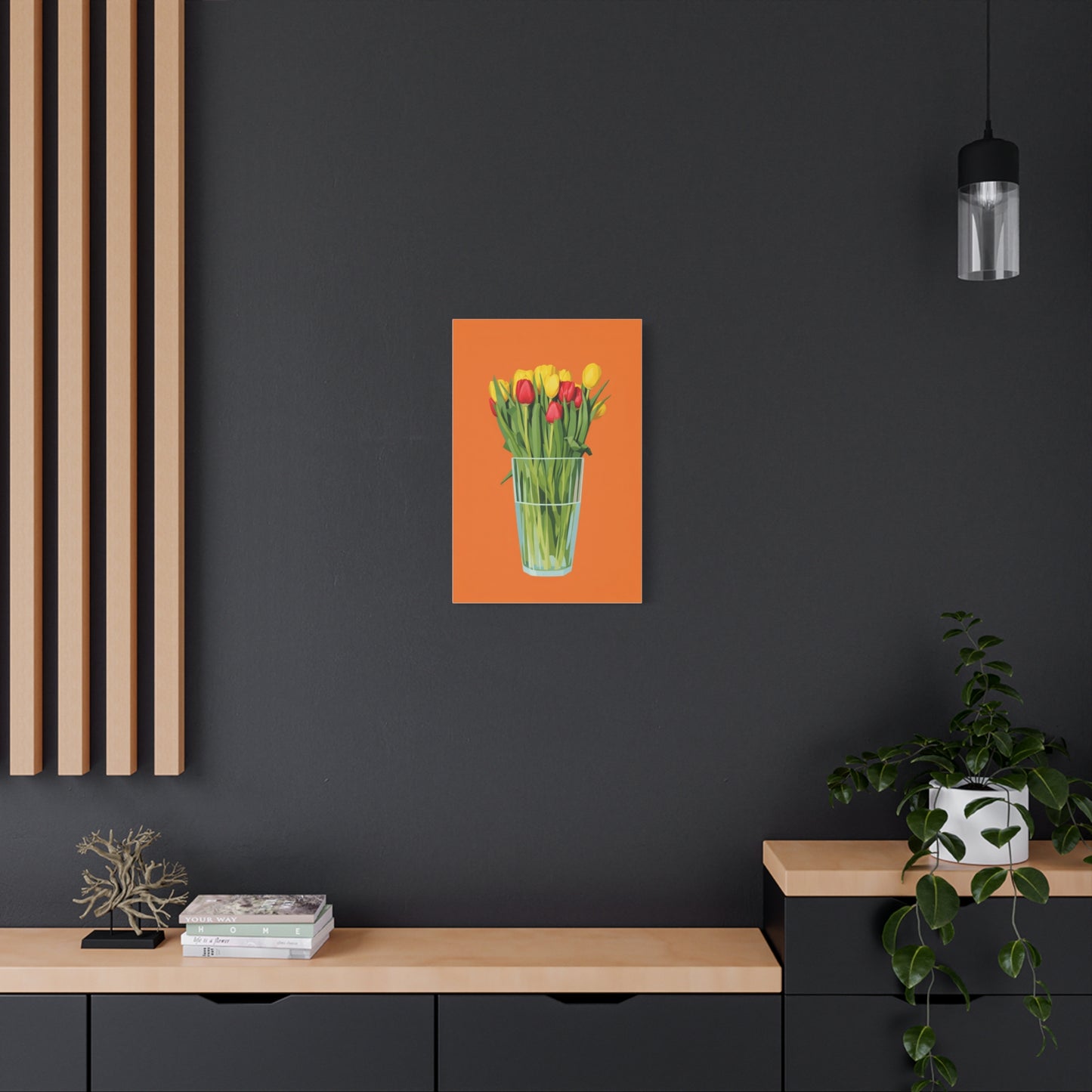 Tulip Bouquet Canvas Wall Art – Glass Vase on Orange