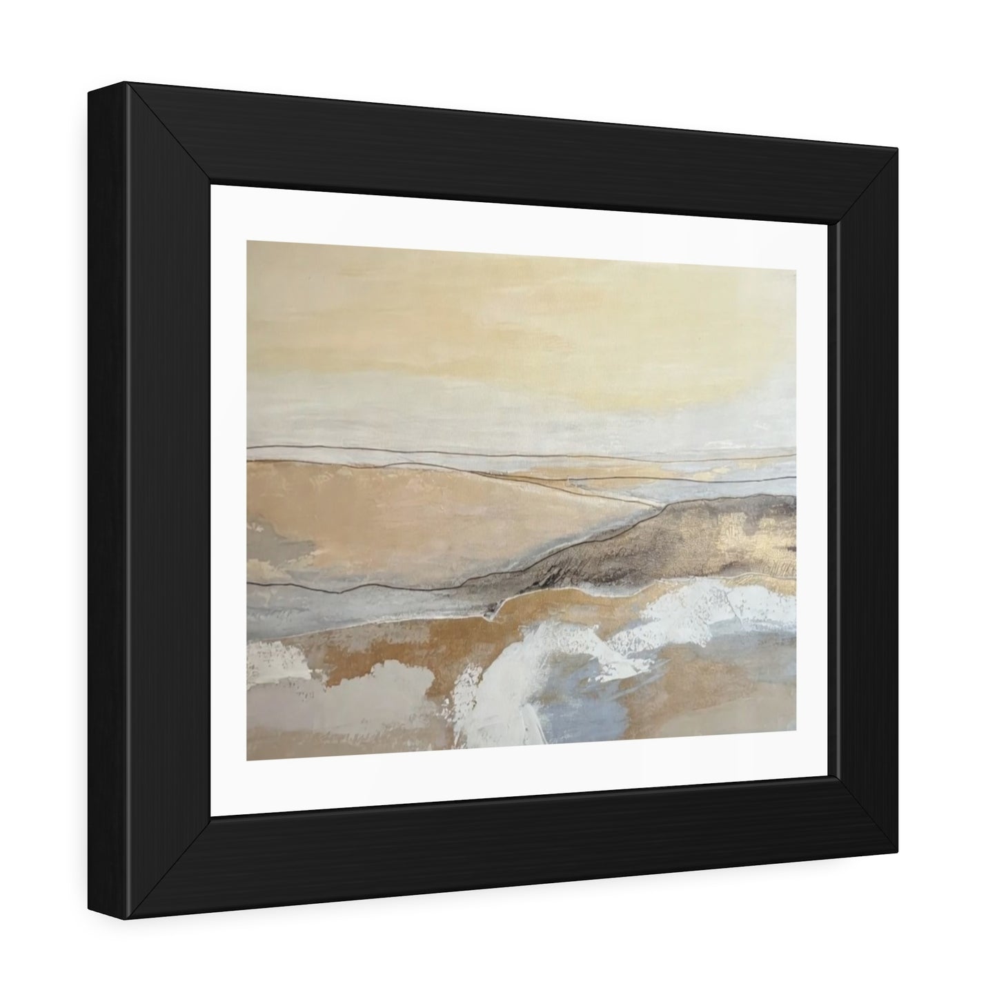 Abstract Coastal Landscape Framed Paper Poster — Neutral Beige Blue Wall Art
