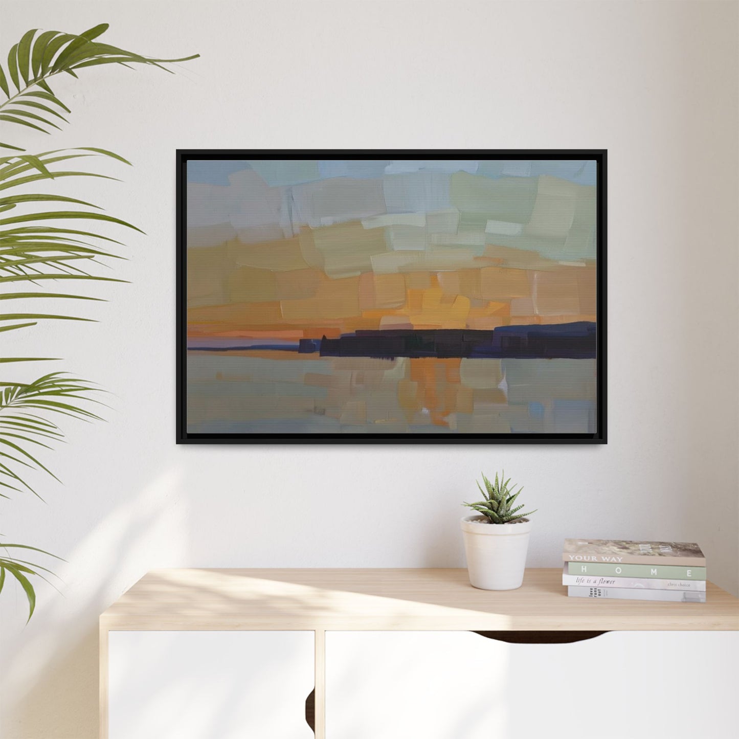 Framed Matte Canvas Sunset Abstract Landscape Art Print