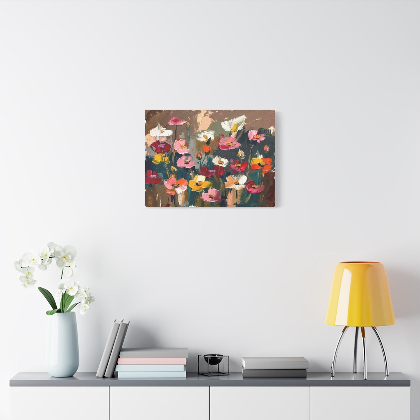 Abstract Floral Canvas Wall Art — Colorful Poppies Matte Stretched Print