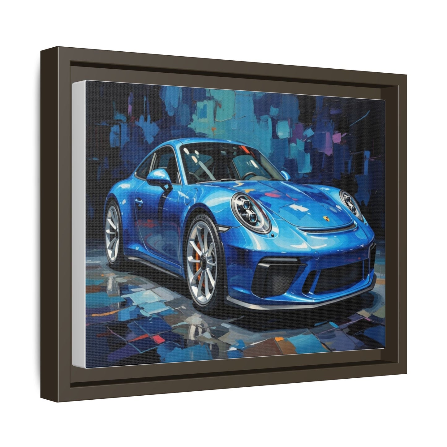 Blue Sports Car Matte Canvas Framed Print — Modern Automotive Wall Art