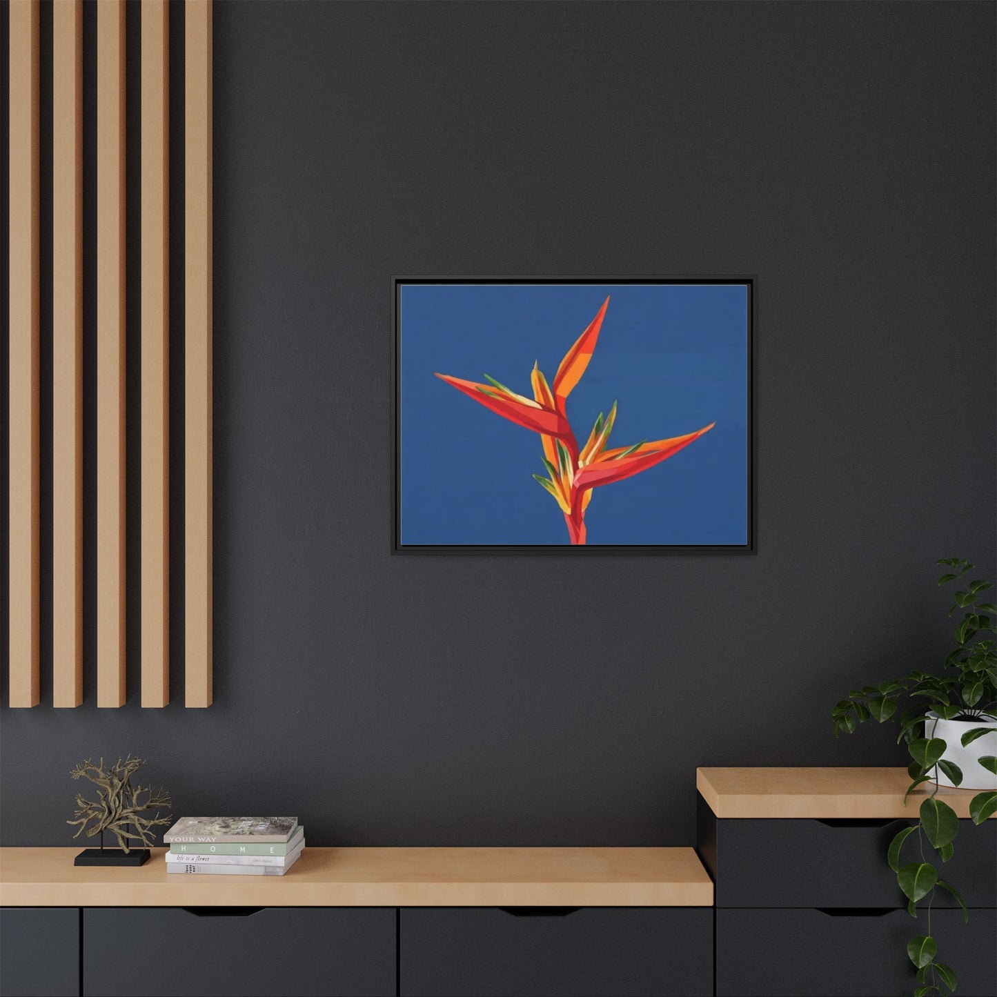 Framed Matte Canvas – Tropical Bird of Paradise Floral Wall Art