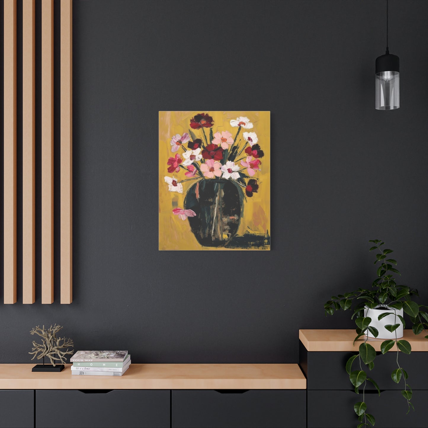 Floral Still Life Canvas Print  Pink & Red Wildflowers in Vase