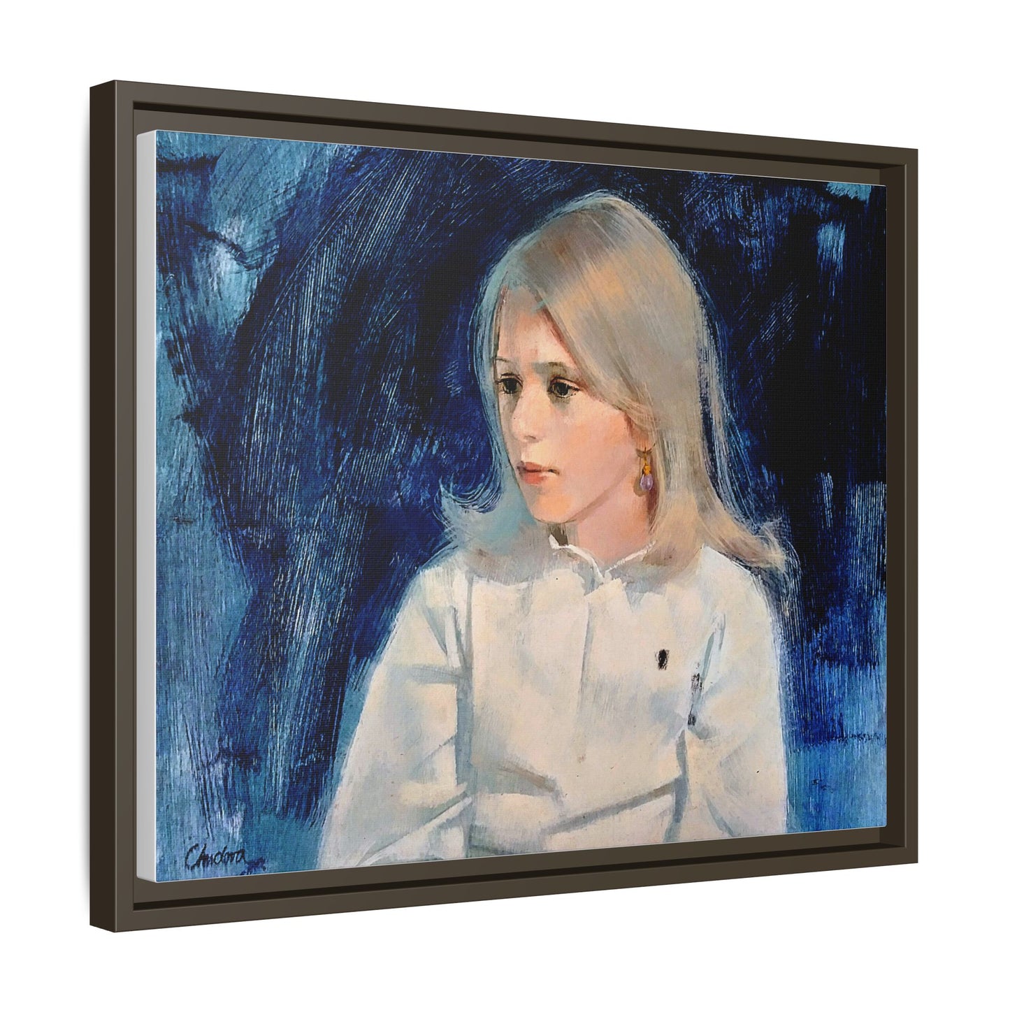 Painting of girl by Unknown Artist Framed Matte Canvas Classic Wall Art