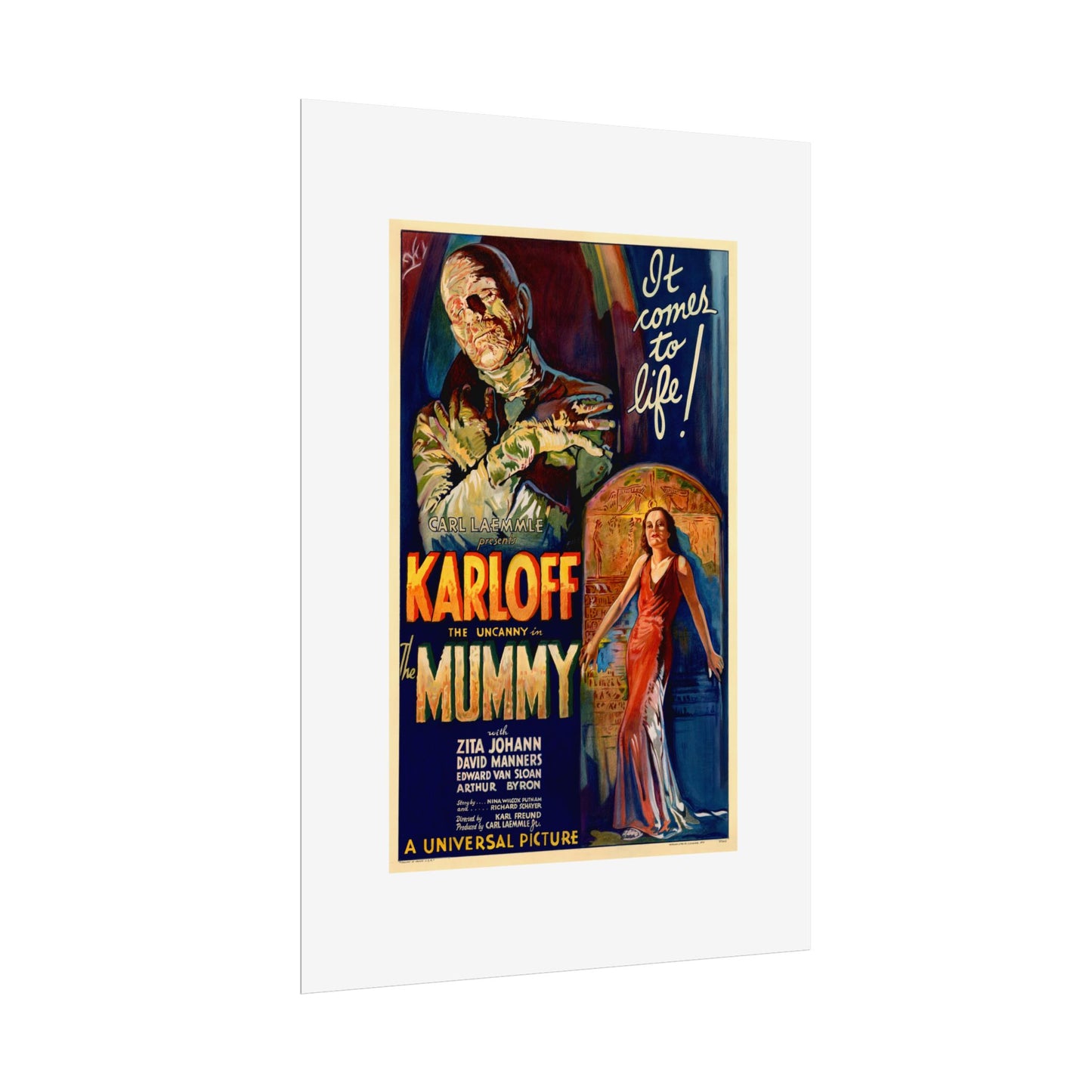 The Mummy 1932 film poster by Karoly Grosz Wall Art Print (Karloff "It Comes to Life!")