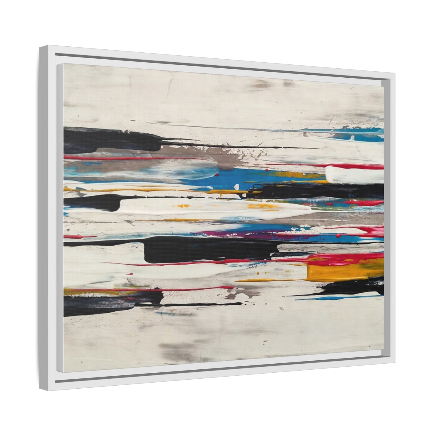 Abstract Multi-Color Framed Canvas Wall Art — Modern Horizontal Brushstroke Print