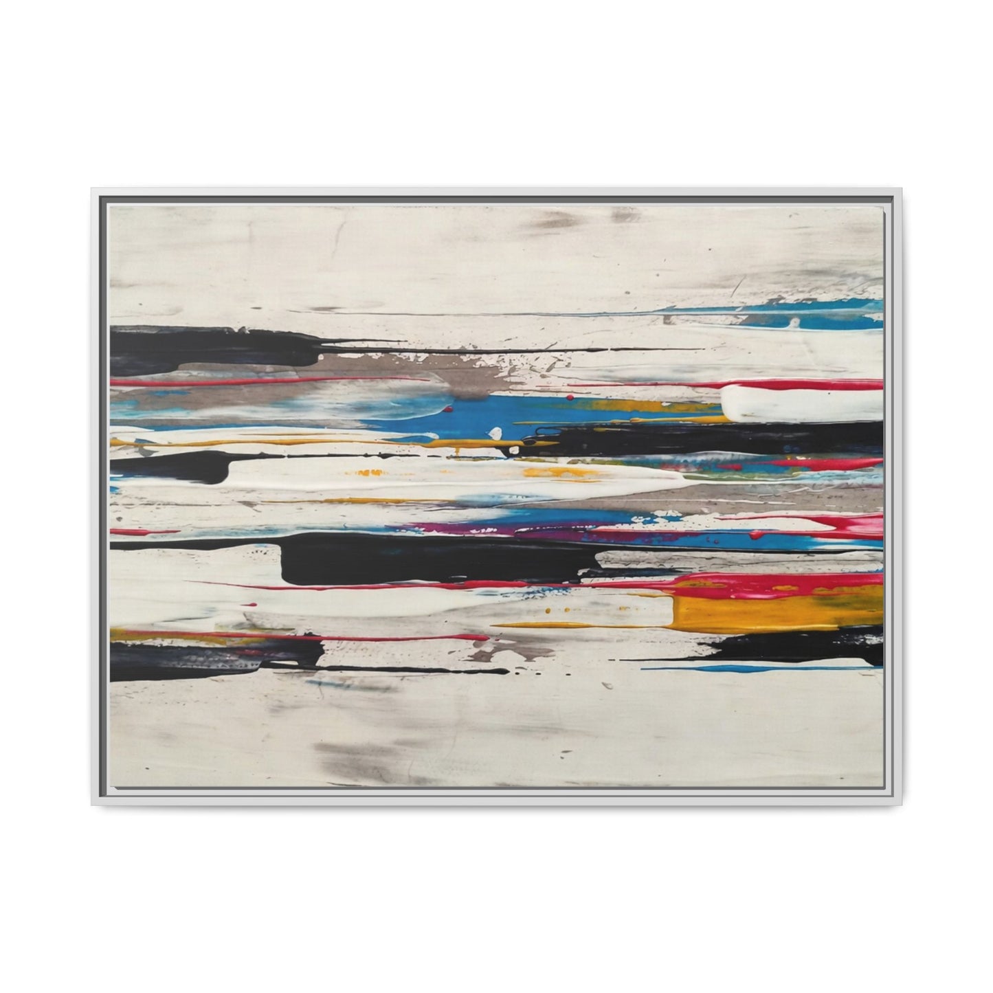 Abstract Multi-Color Framed Canvas Wall Art — Modern Horizontal Brushstroke Print