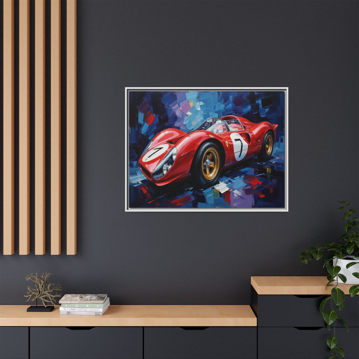 Vintage Ferrari Red Racecar Matte Canvas Framed Wall Art
