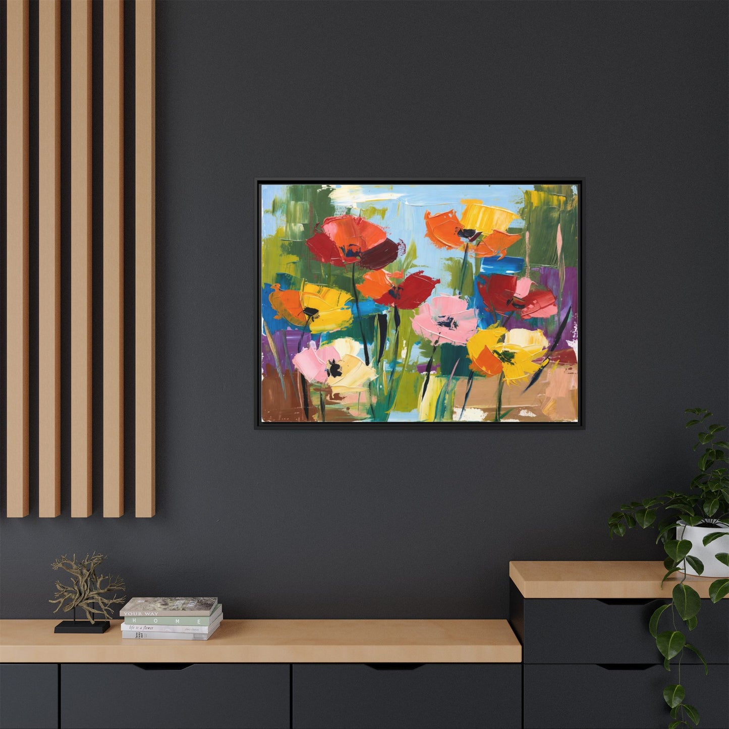 Framed Floral Canvas Print — Colorful Abstract Poppy Artwork