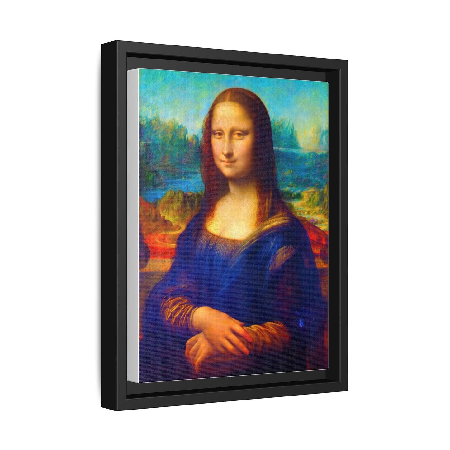 Framed Matte Canvas Print — Colorful Mona Lisa Wall Art
