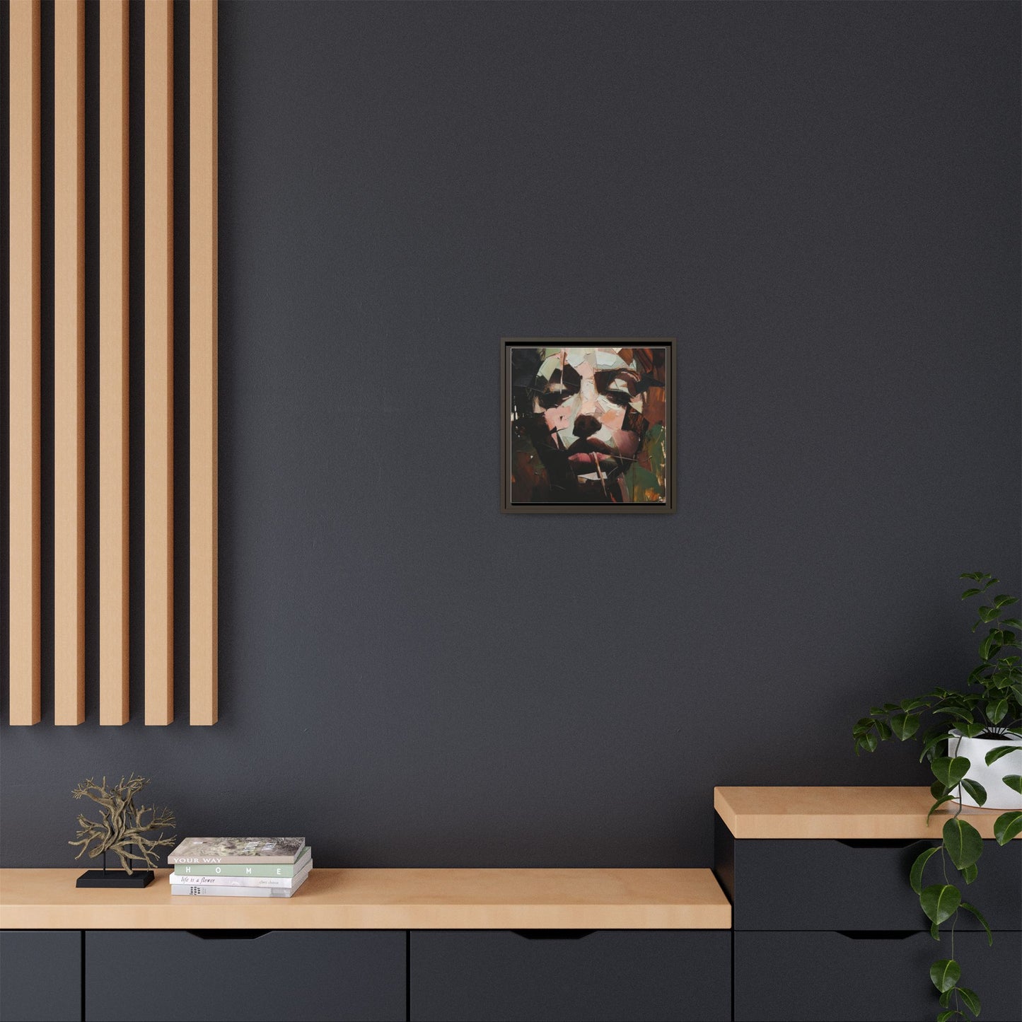 Matte Framed Canvas Art — Abstract Female Portrait, Moody Multicolor