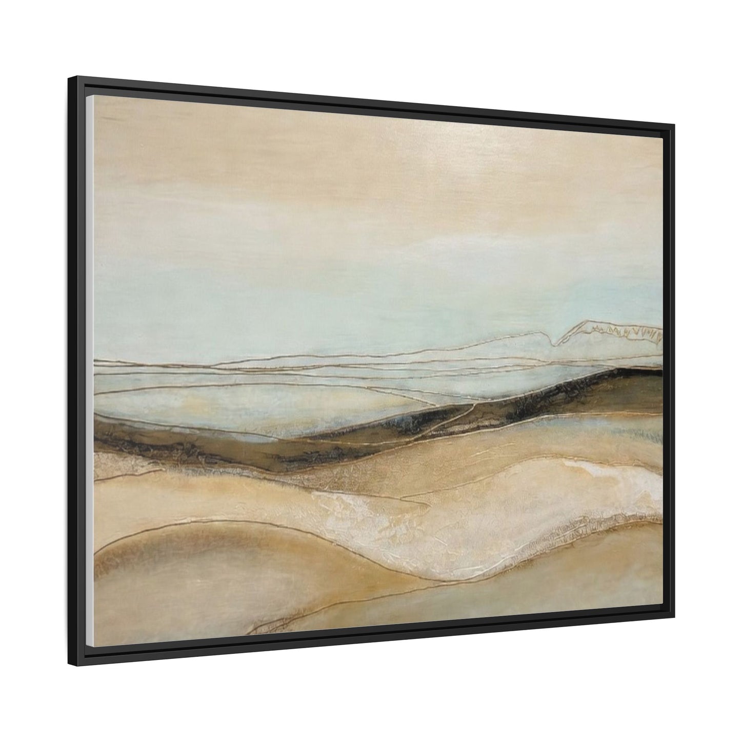 Framed Matte Canvas Wall Art — Neutral Abstract Landscape in Soft Blues & Earth Tones