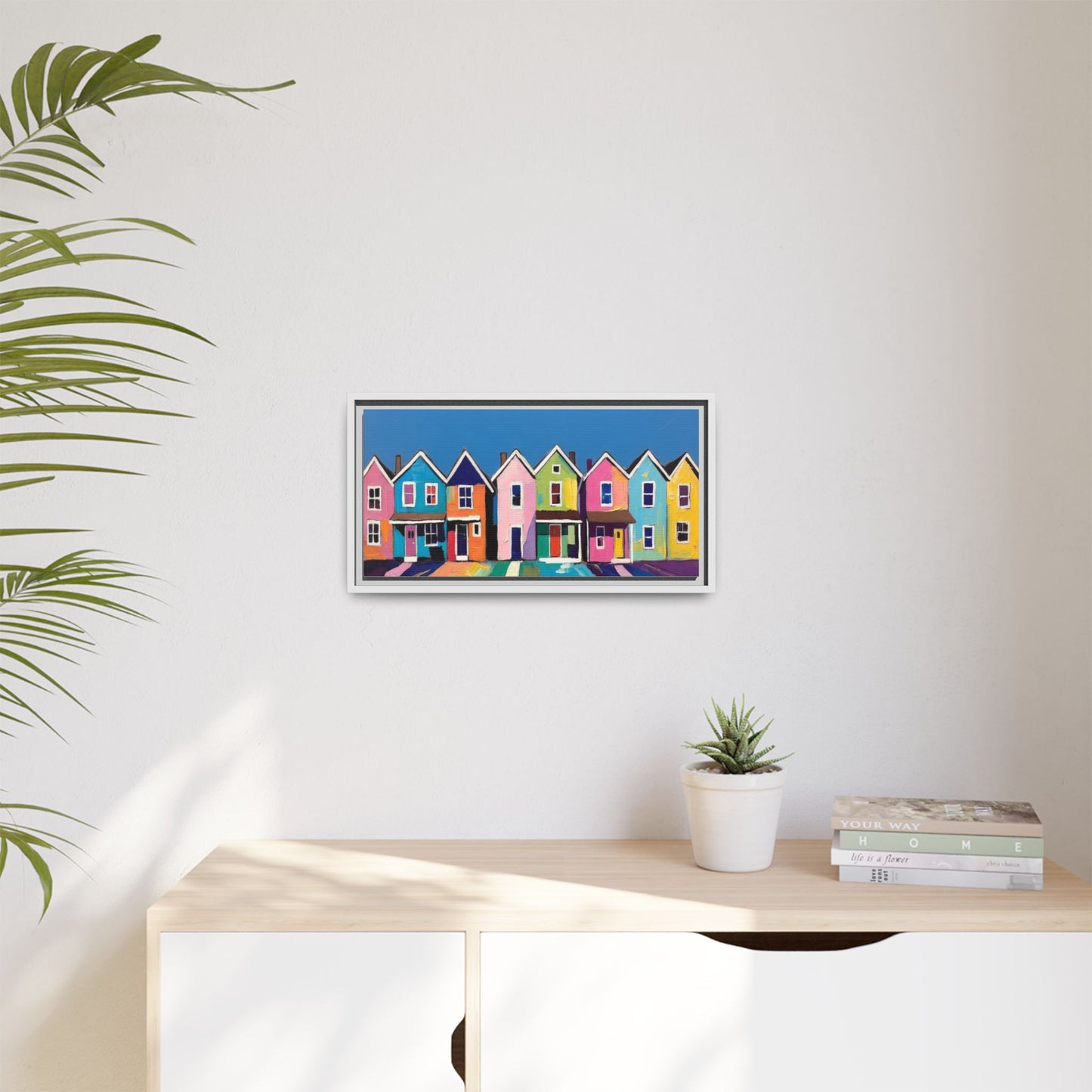 Colorful Beach Houses Matte Canvas Framed Wall Art
