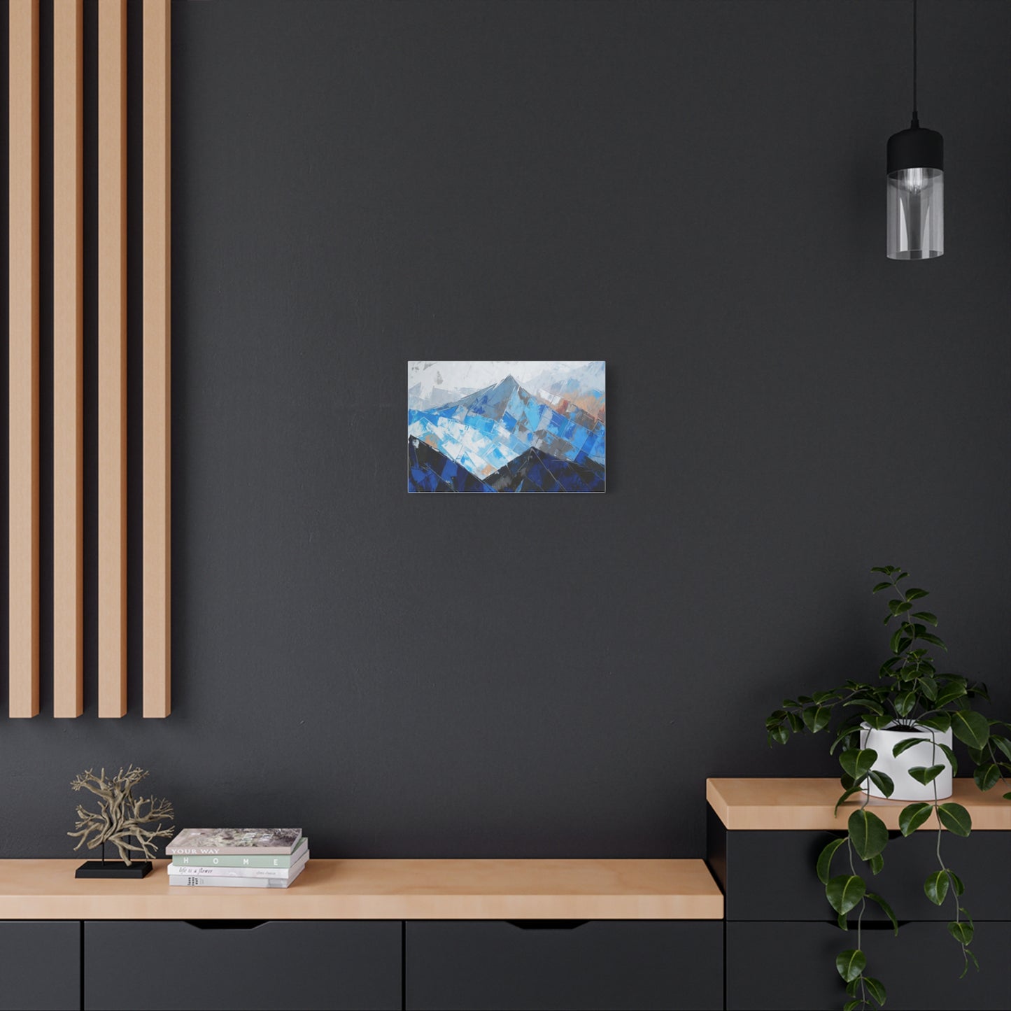 Blue Abstract Mountain Canvas Print – Modern Geometric Landscape Wall Art