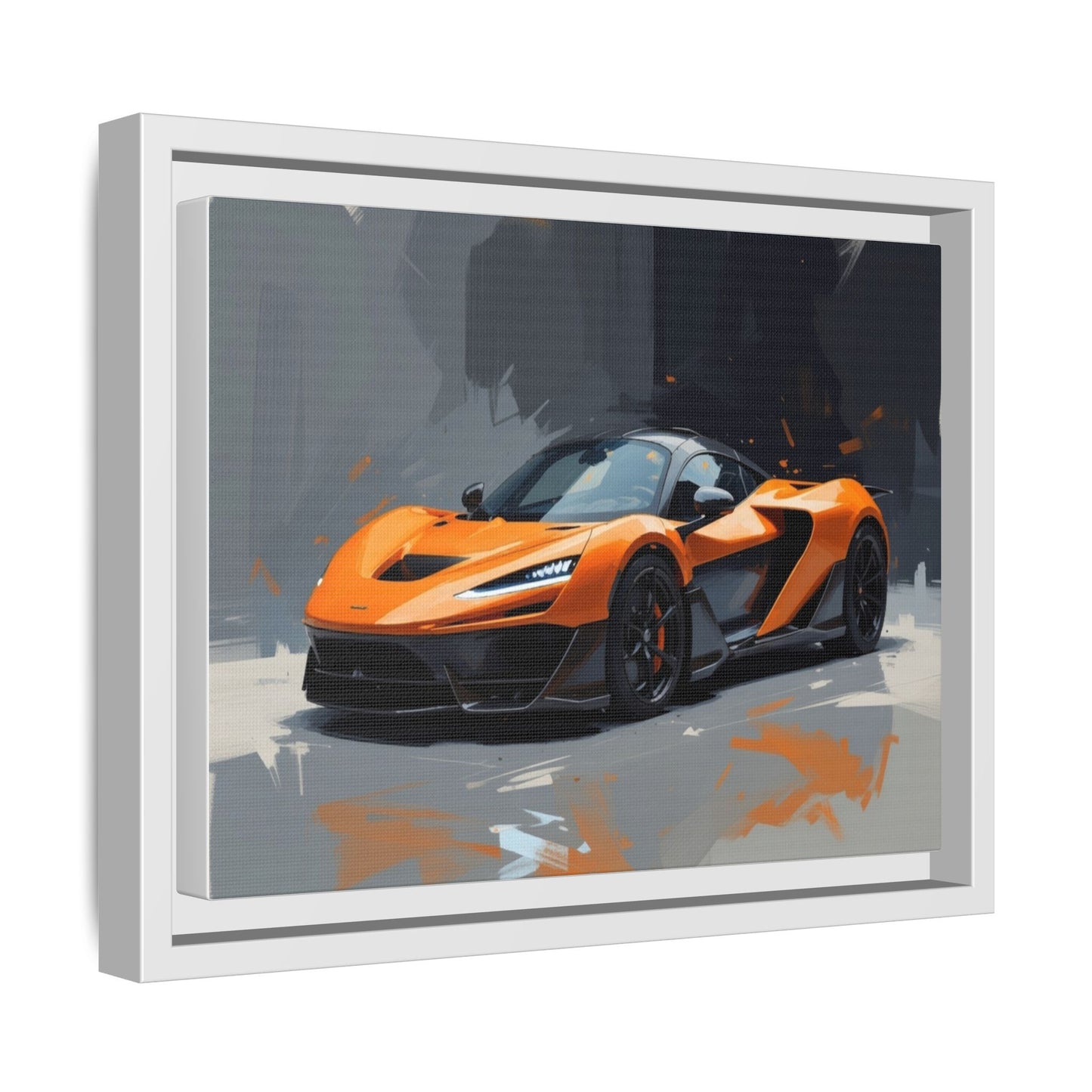 Framed Matte Canvas — Orange Sports Car Print