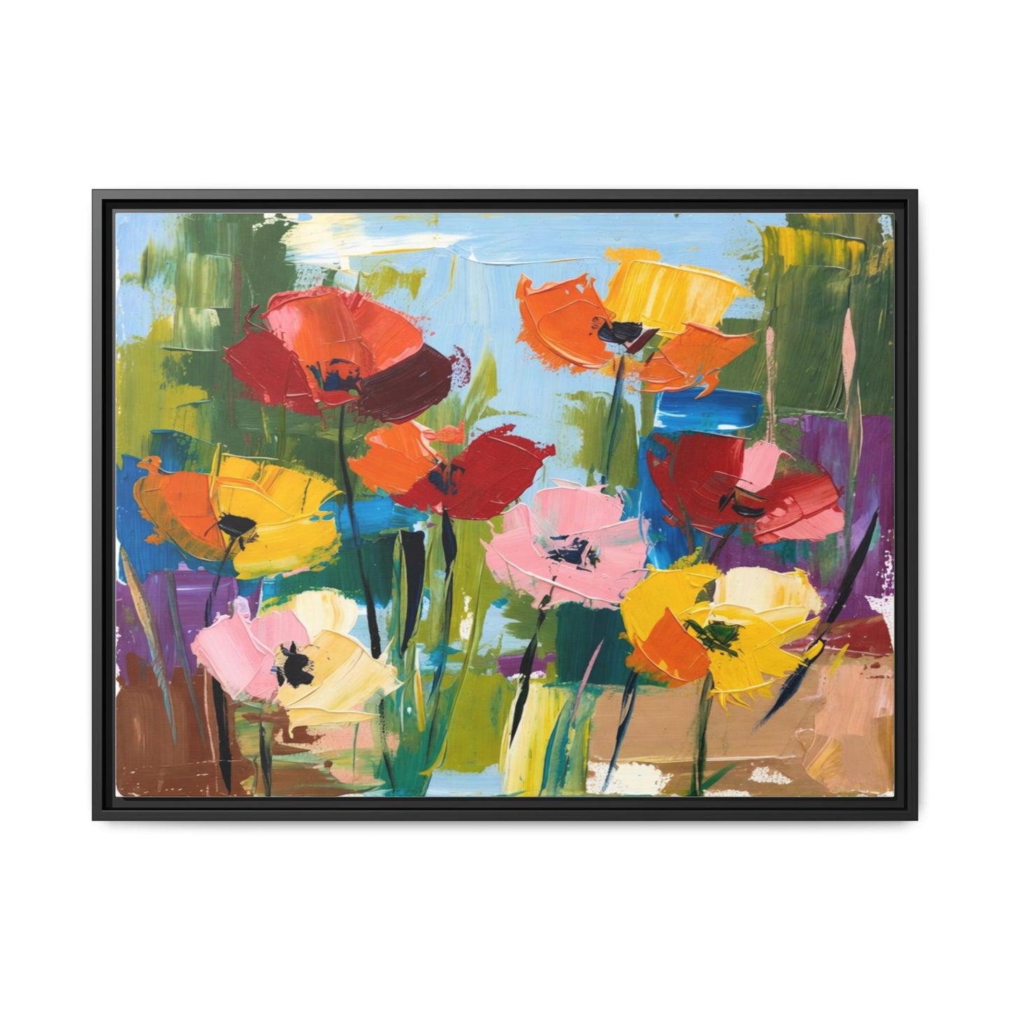 Framed Floral Canvas Print — Colorful Abstract Poppy Artwork