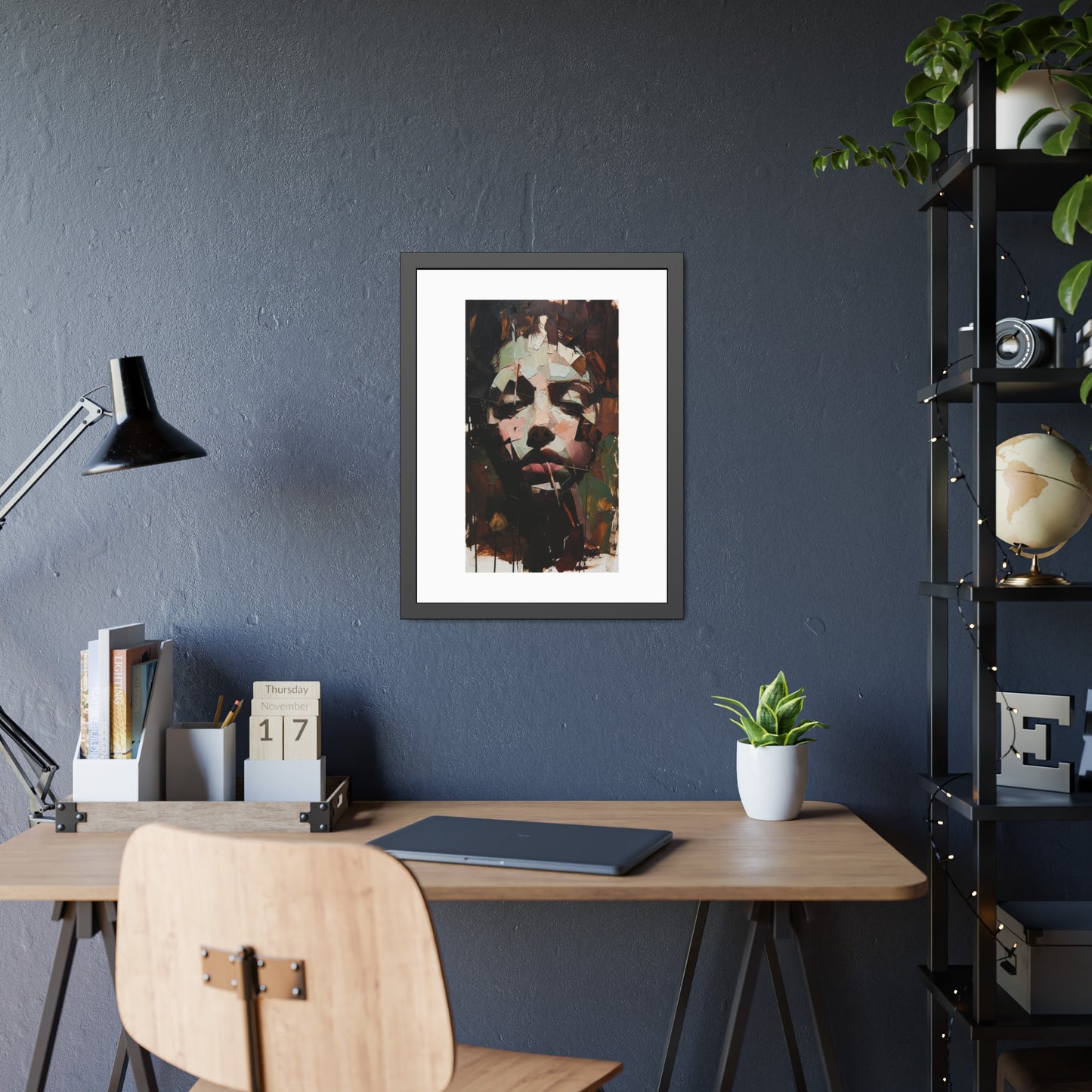Abstract Portrait Framed Art Print — Moody Contemporary Face Poster for Home & Office