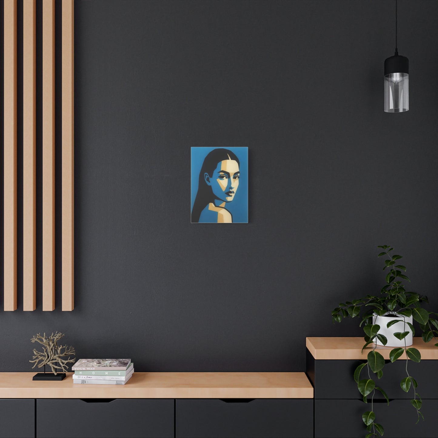 Blue Geometric Portrait Canvas - Modern Stretched Wall Art