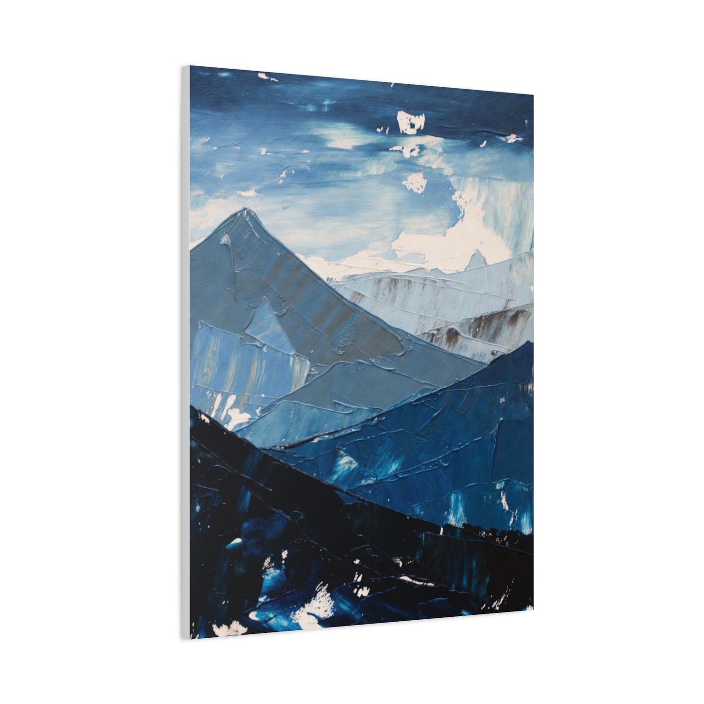 Blue Mountain Abstract Canvas Wall Art – Stretched Matte Mountain Landscape