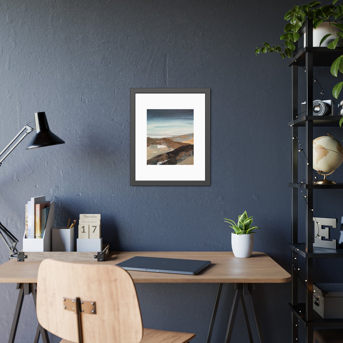 Framed Landscape Art Print — Minimal Coastal Mountain Poster