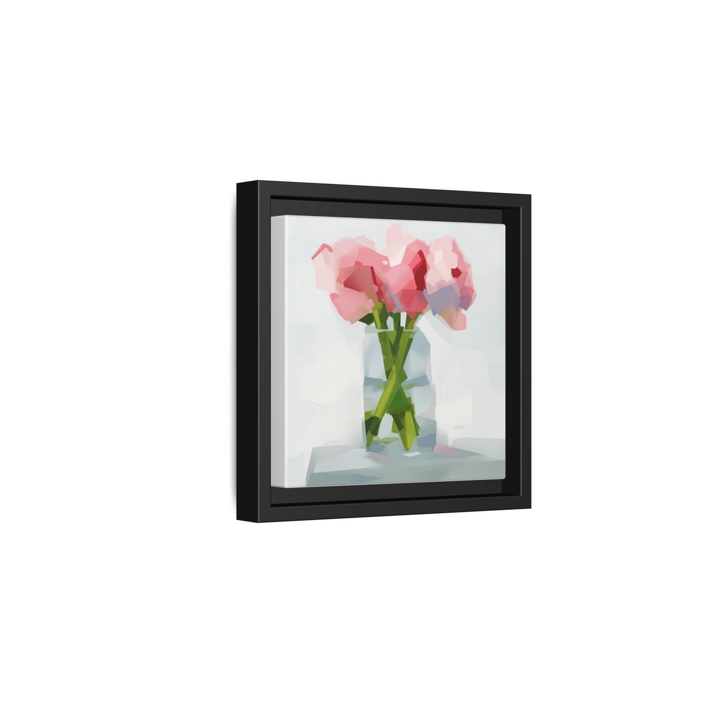 Framed Floral Canvas Art — Pink Peonies in Vase (Matte)