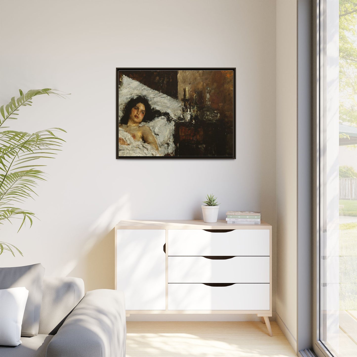 Resting by Antonio Mancini Framed Matte Canvas Wall Art Print