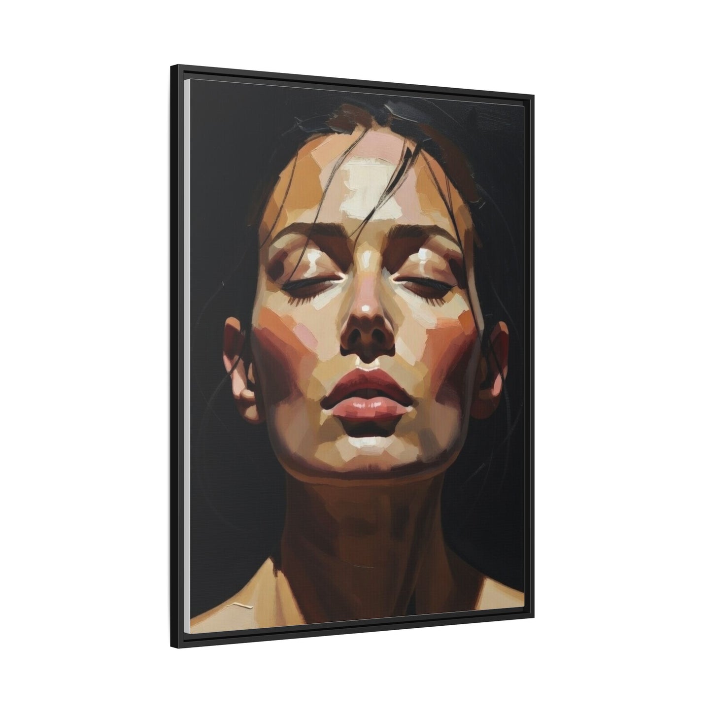 Framed Matte Canvas Portrait – Woman with Eyes Closed (Multi‑Color)