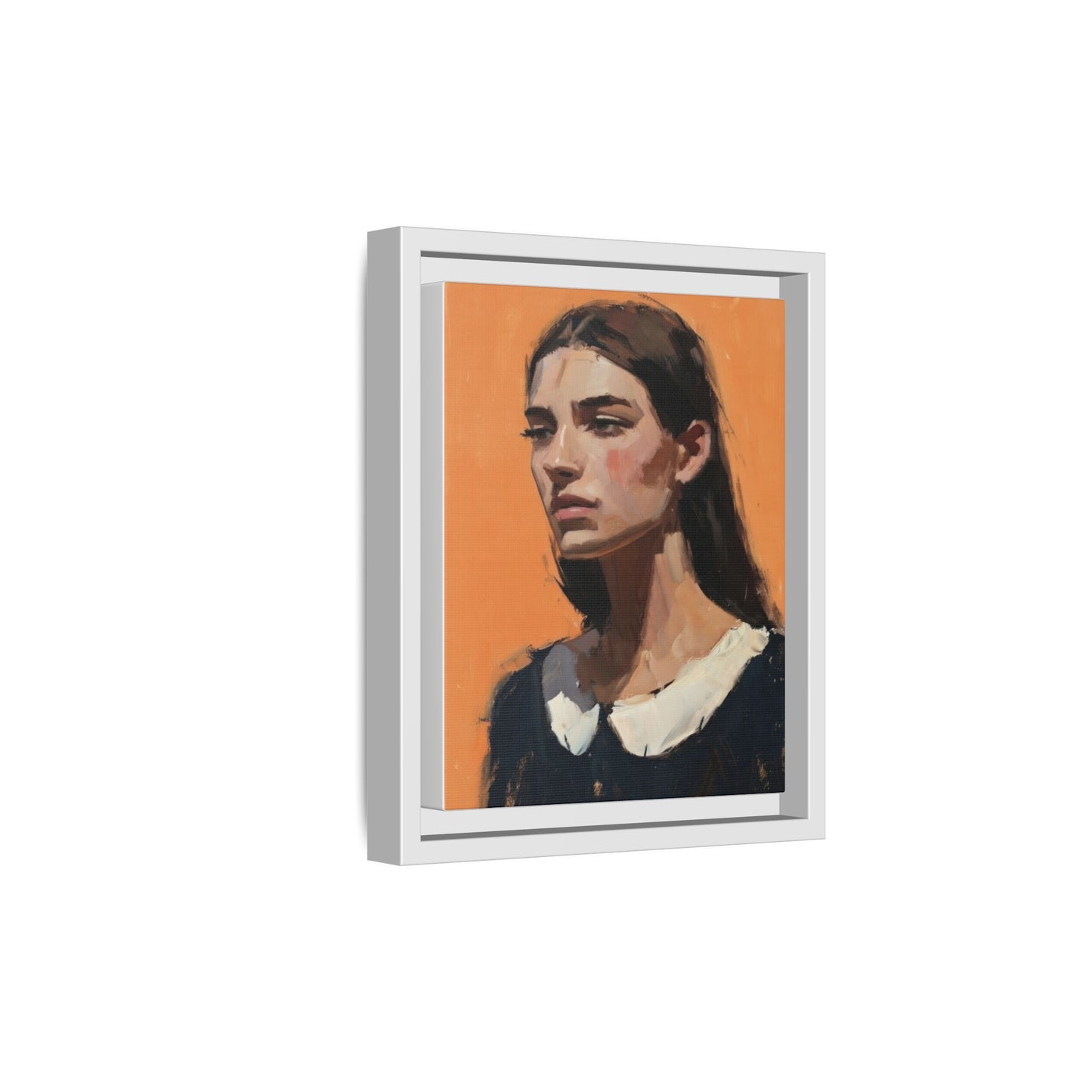 Framed Matte Canvas Portrait Art — Modern Figurative Painting on Orange