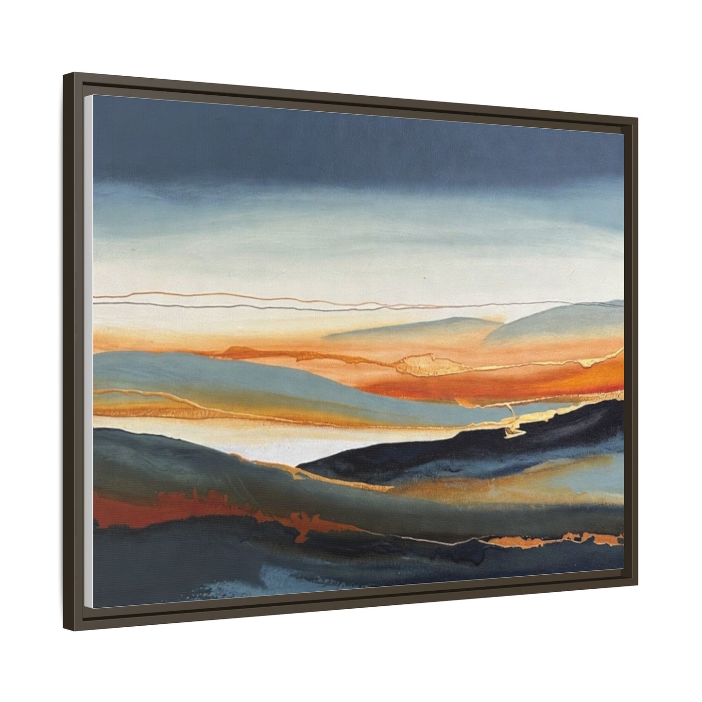 Framed Matte Canvas: Abstract Coastal Sunset Landscape Wall Art
