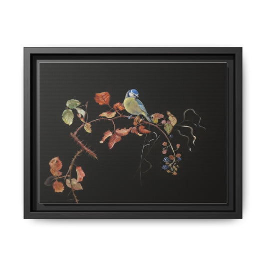 Framed Matte Canvas - Blue Tit on Autumn Branch Wall Art
