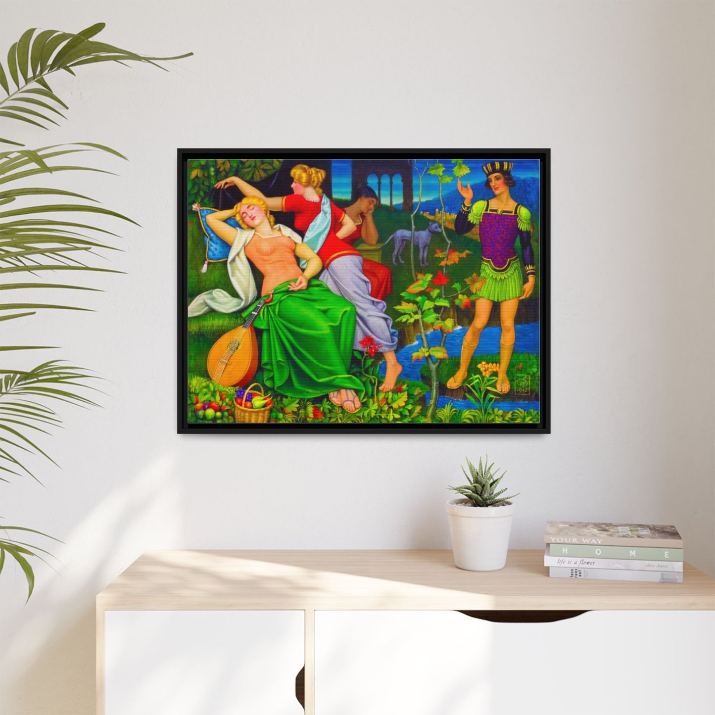 Framed Matte Canvas Art — Colorful Mythic Garden Scene