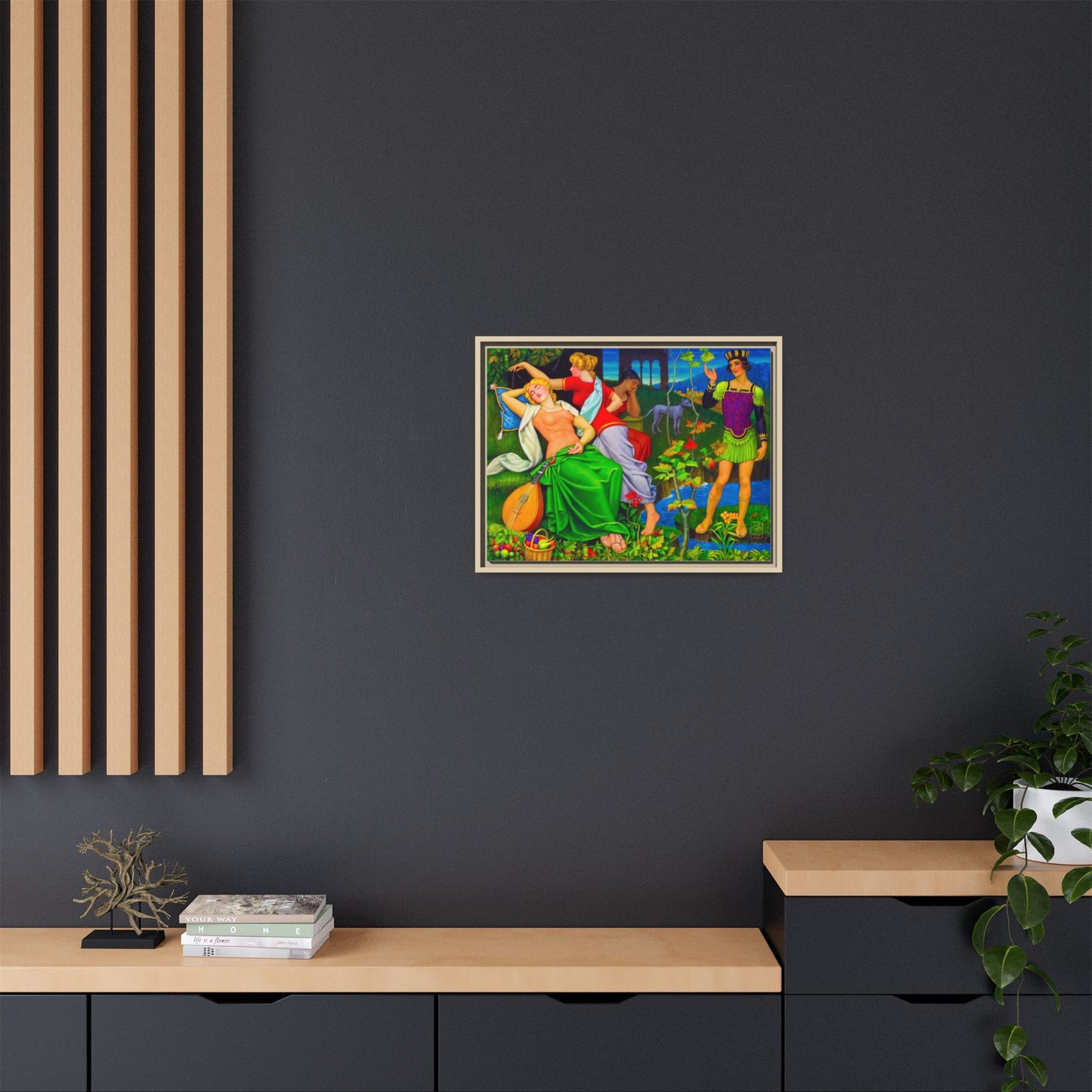 Framed Matte Canvas Art — Colorful Mythic Garden Scene