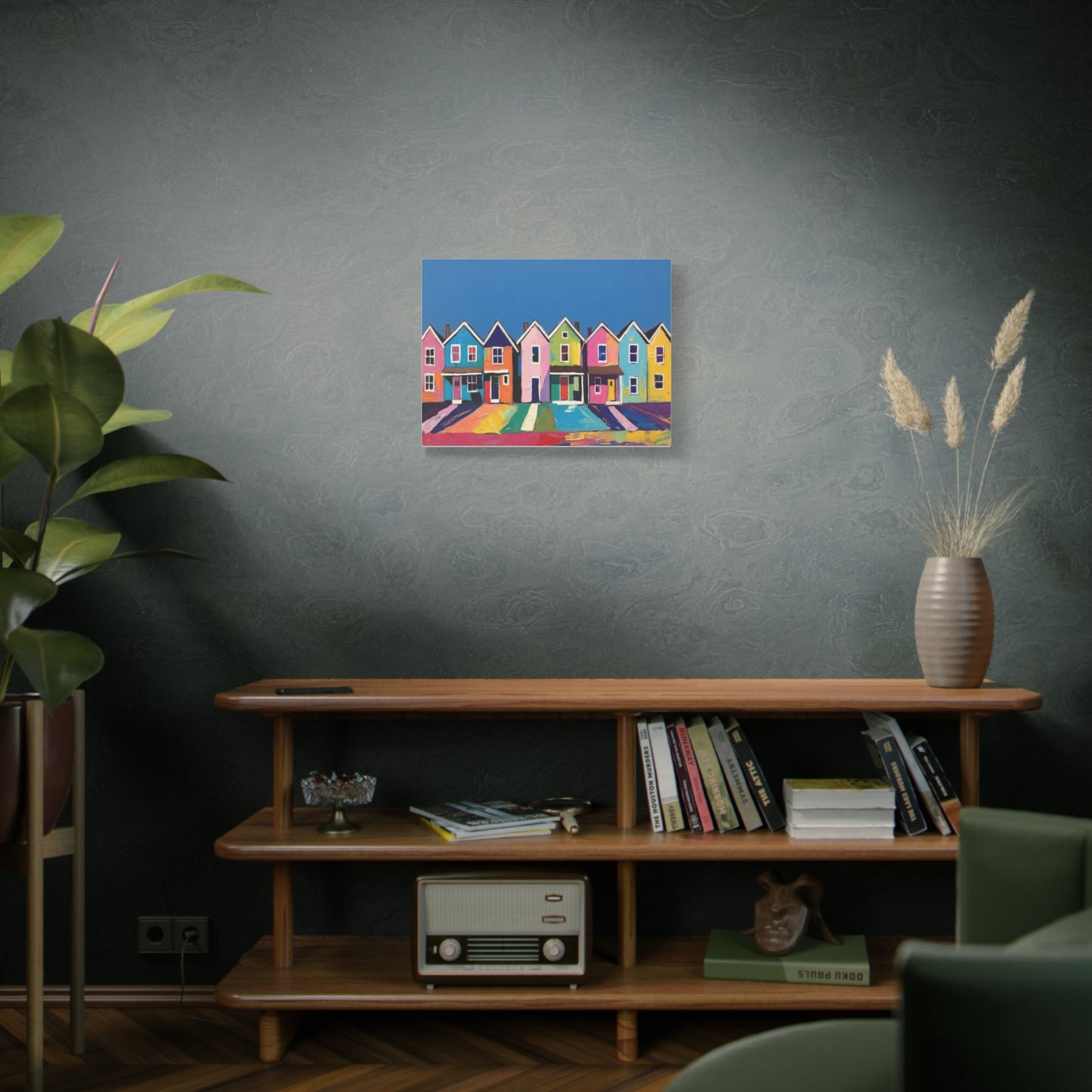 Colorful Row Houses Matte Canvas Print Vibrant Coastal Neighborhood Wall Art