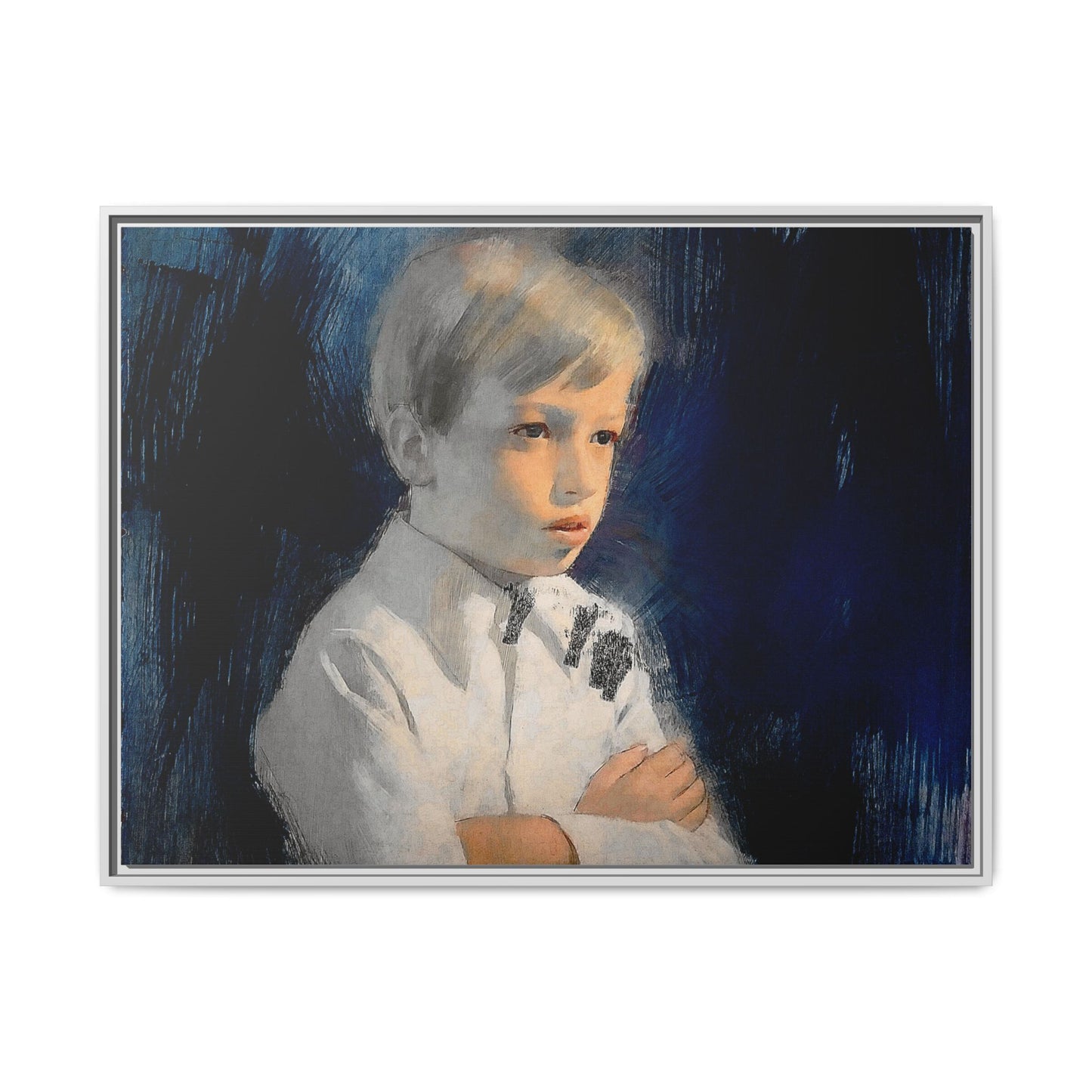 Painting of boy by Unknown Artist Framed Matte Canvas Wall Art Print