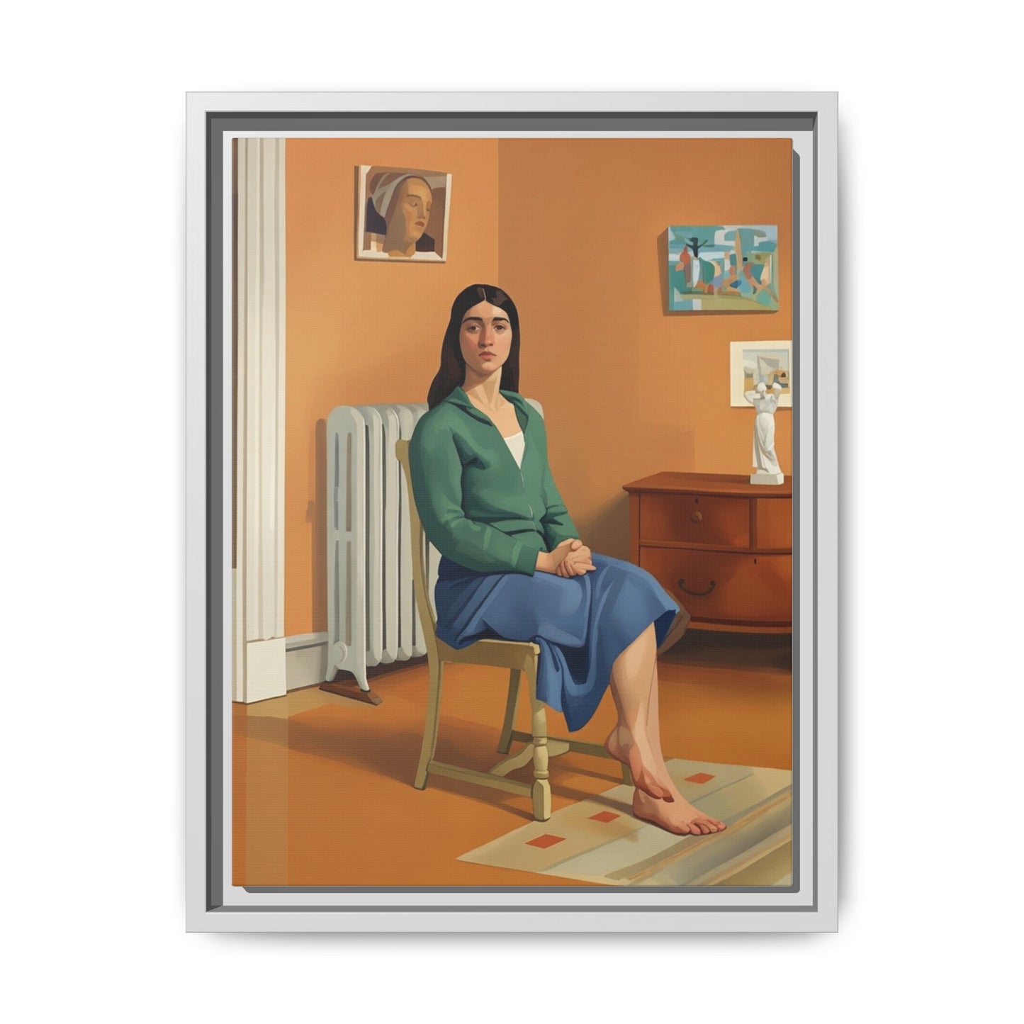 Framed Matte Canvas Print — Woman Seated in Warm Interior (Midcentury Portrait)