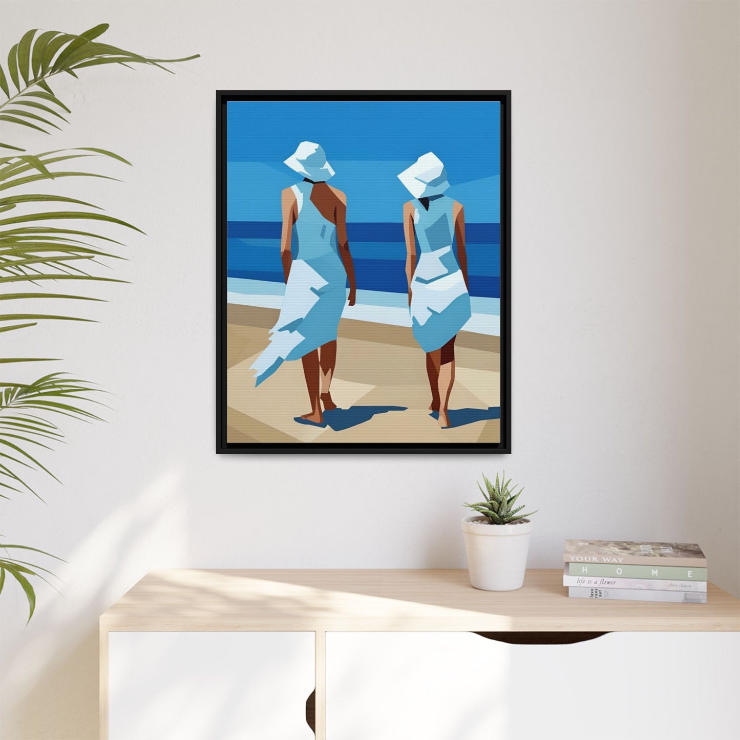 Seaside Stroll Matte Canvas Framed Print — Coastal Beach Art