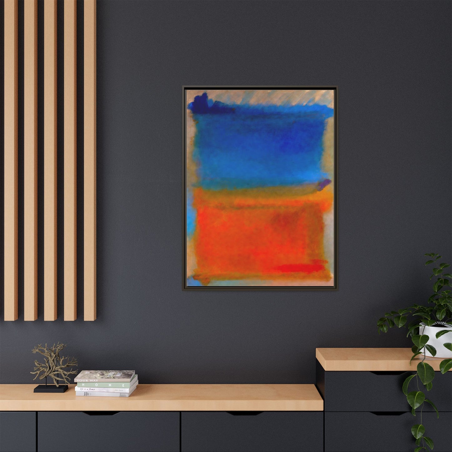 Abstract Color Block Matte Canvas Framed Wall Art — Blue & Orange Modern Painting