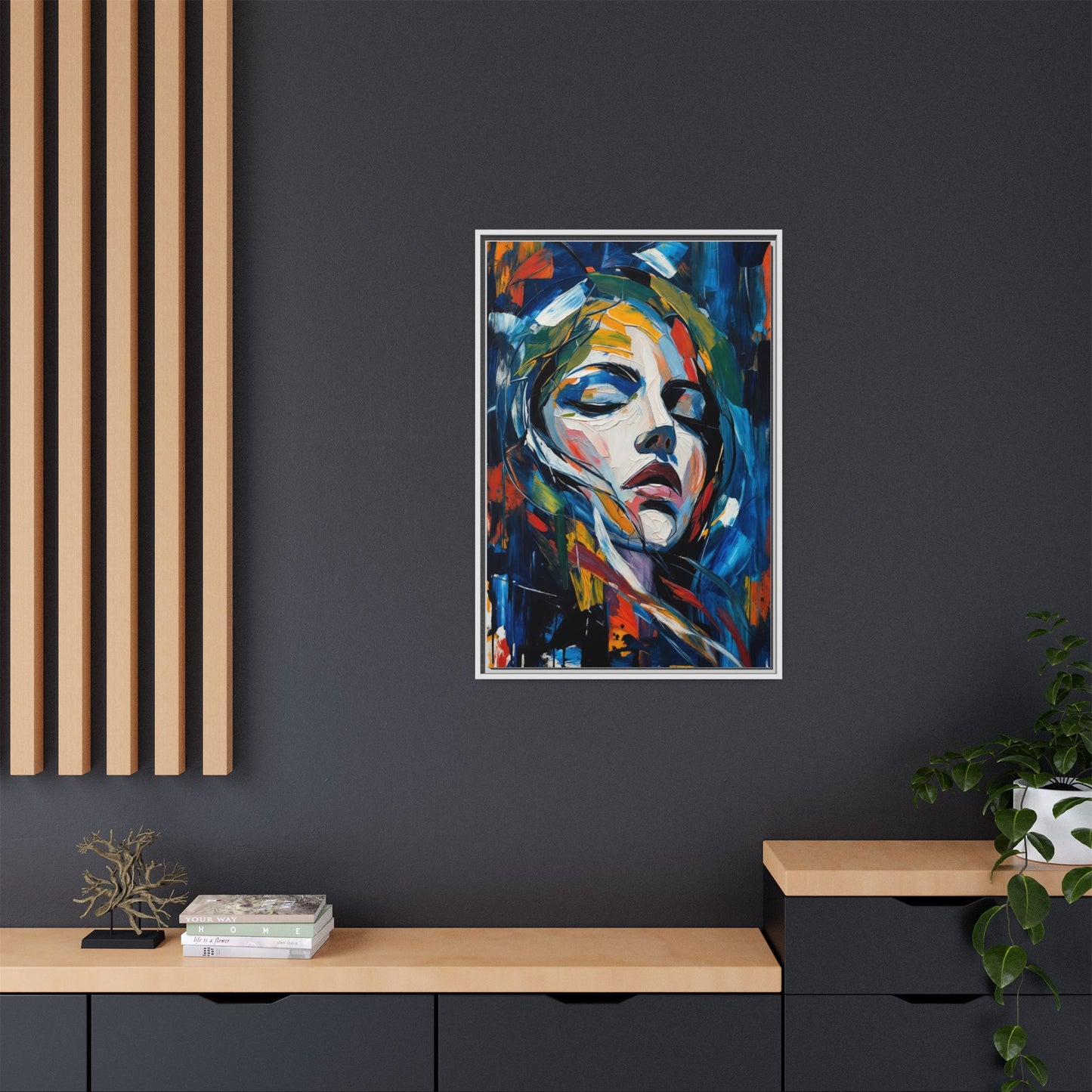 Abstract Colorful Woman Portrait — Framed Matte Canvas Wall Art