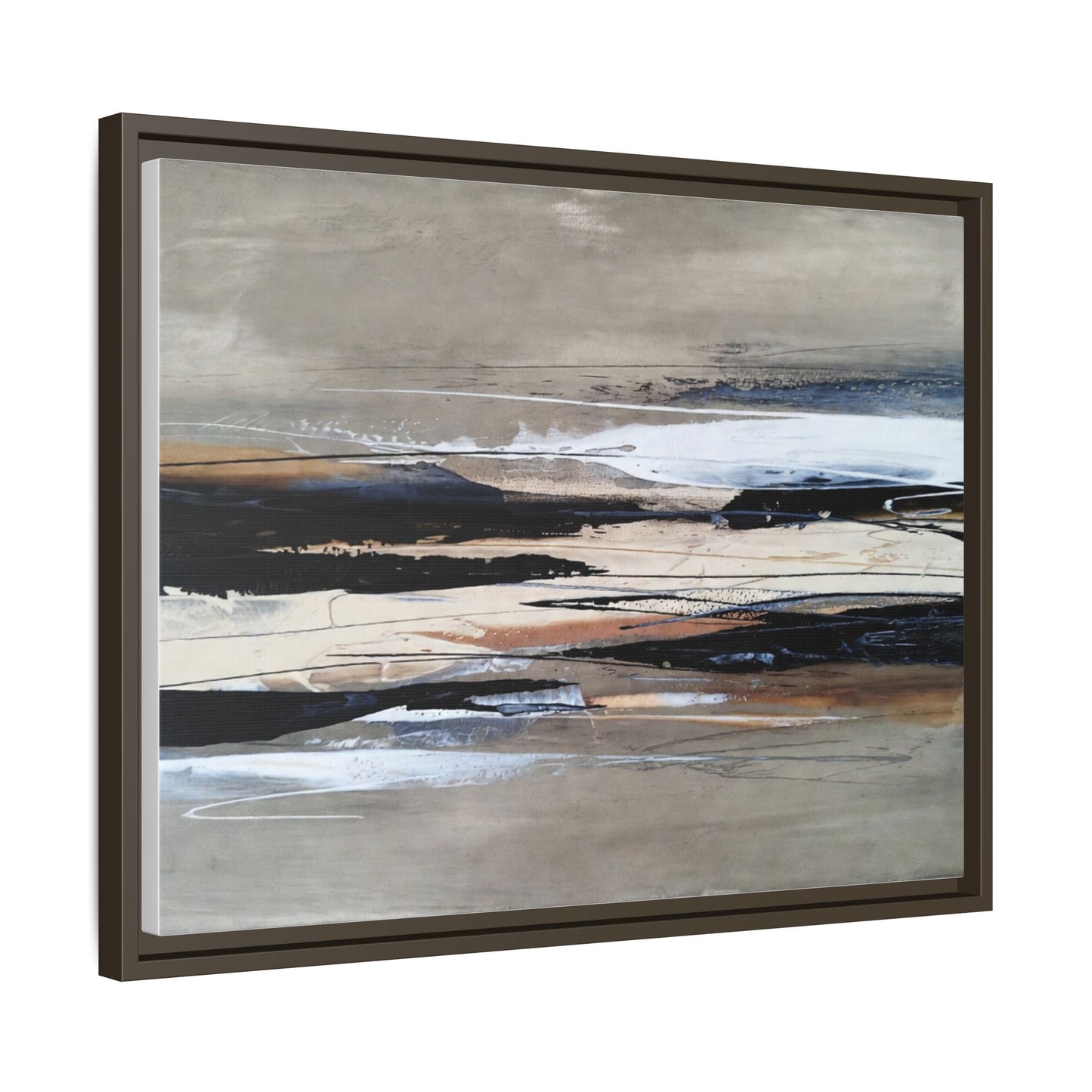 Abstract Seascape Matte Canvas Framed Wall Art — Neutral Coastal Landscape