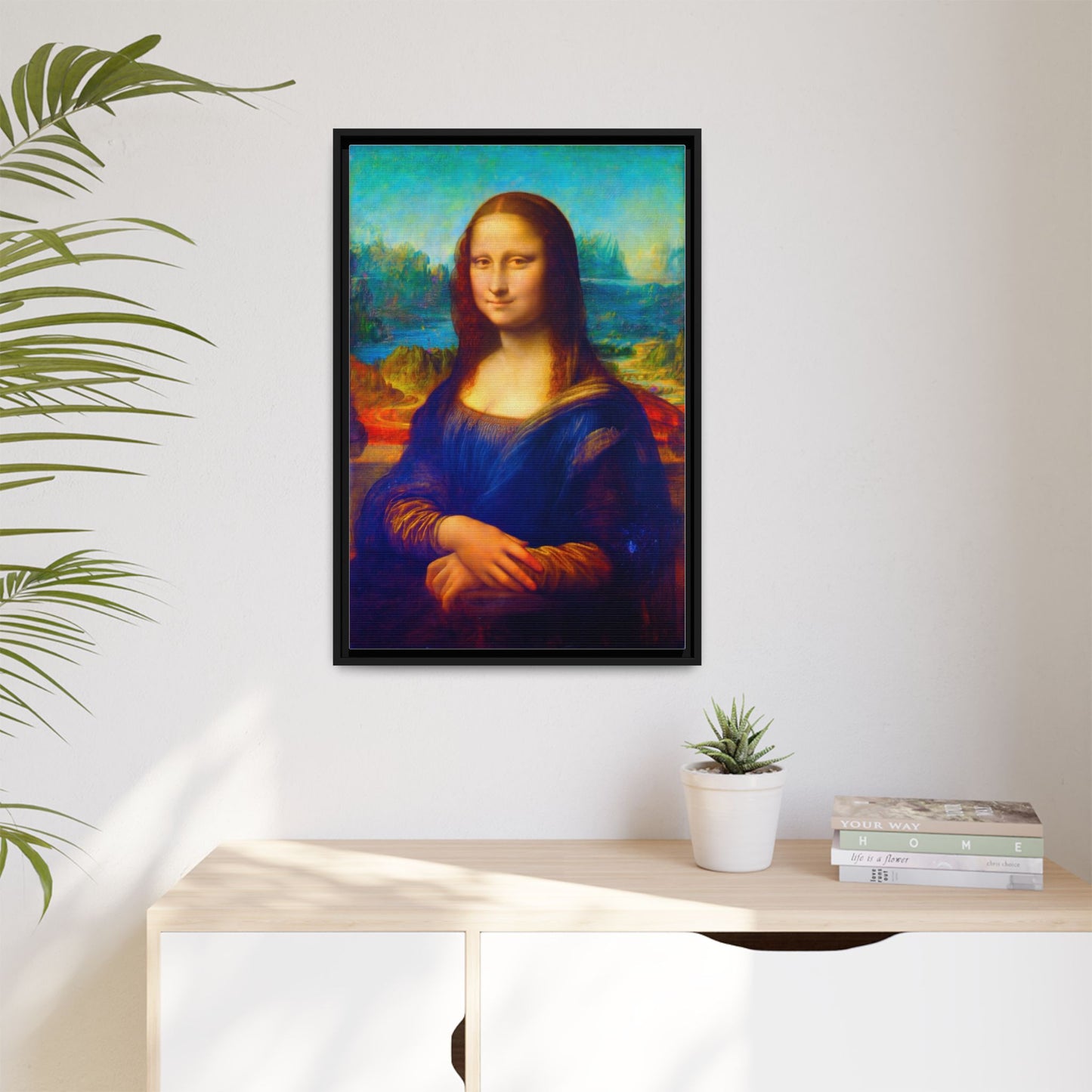 Framed Matte Canvas Print — Colorful Mona Lisa Wall Art
