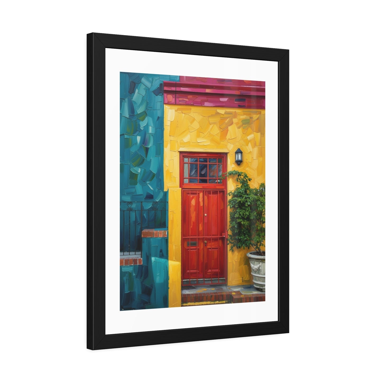 Framed Art Print - Vibrant Red Door Street Scene Poster