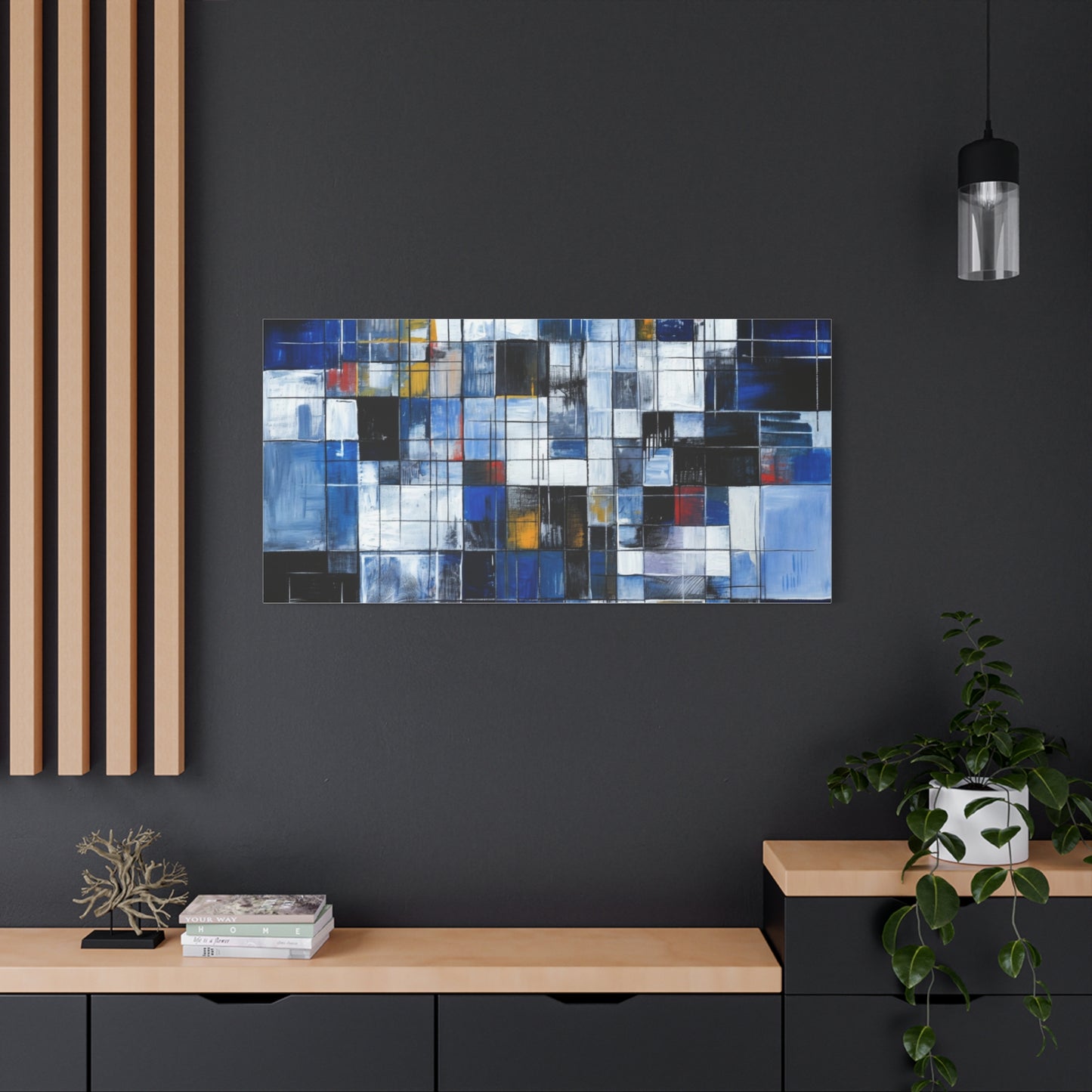 Abstract Blue Grid Matte Stretched Canvas Wall Art (1.25")