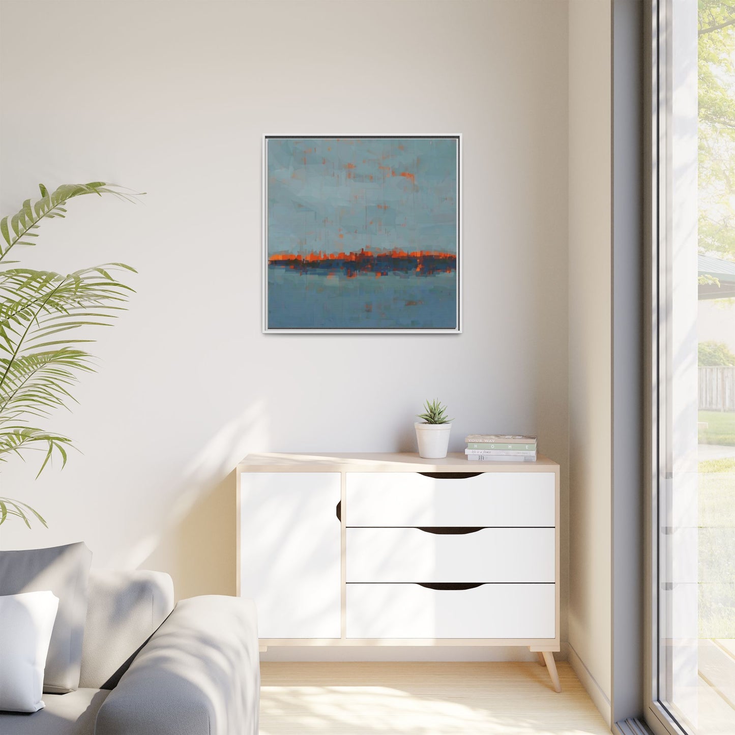 Framed Canvas Art — Teal & Orange Abstract Seascape